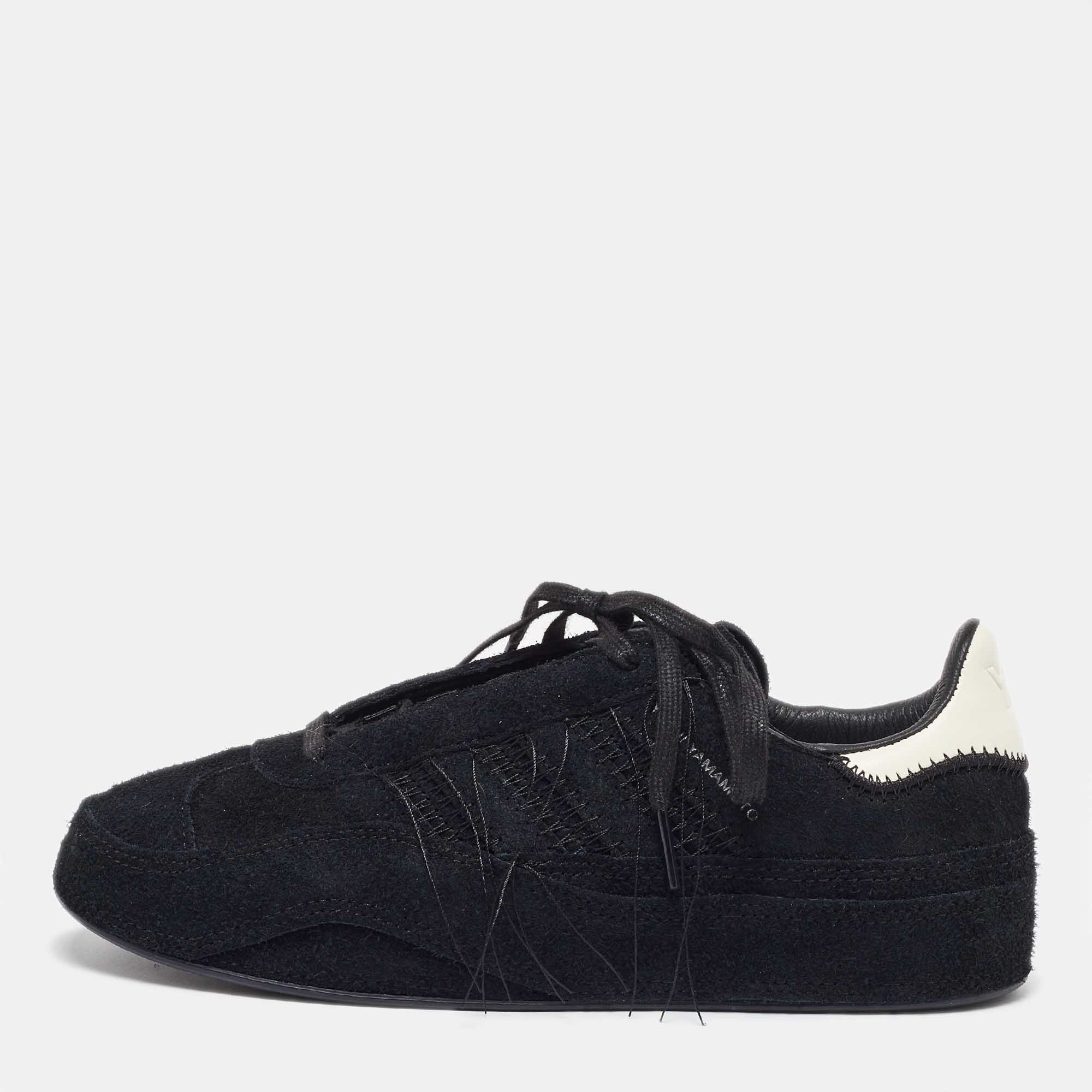 

: Y-3 x Adidas Black Suede and Leather Low Top Sneakers Size 37.