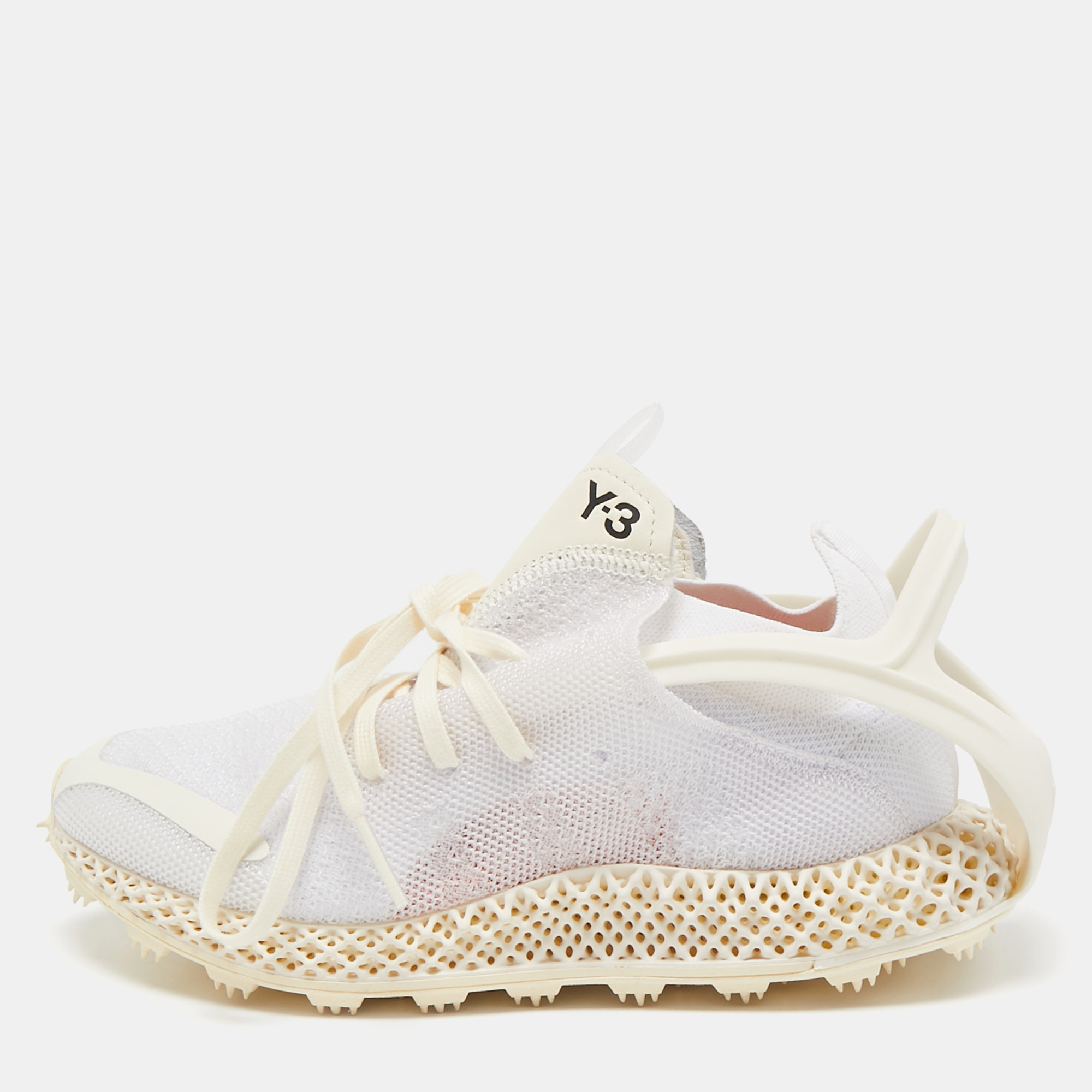 

Y-3 White Knit Fabric Runner 4D Exo Low Top Sneakers Size