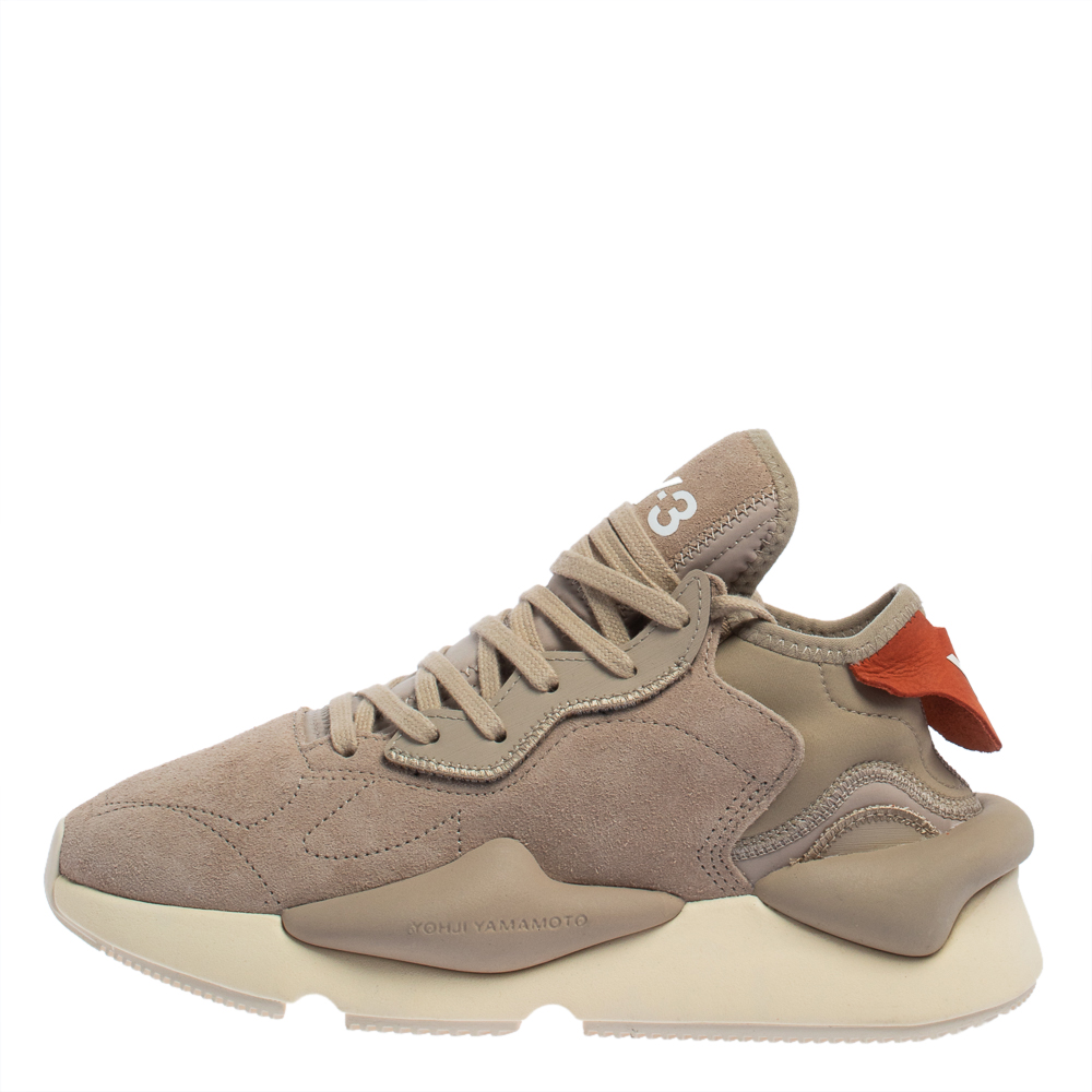 

Y-3 Kaiwa Beige Suede Lace Up Sneakers Size