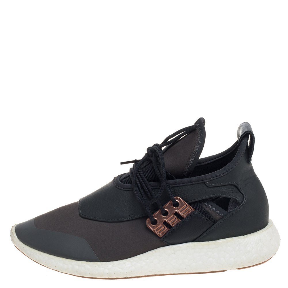 

Adidas Y-3 Olive Green/Gray Leather And Stretch Fabric Qasa Elle Sneaker Size