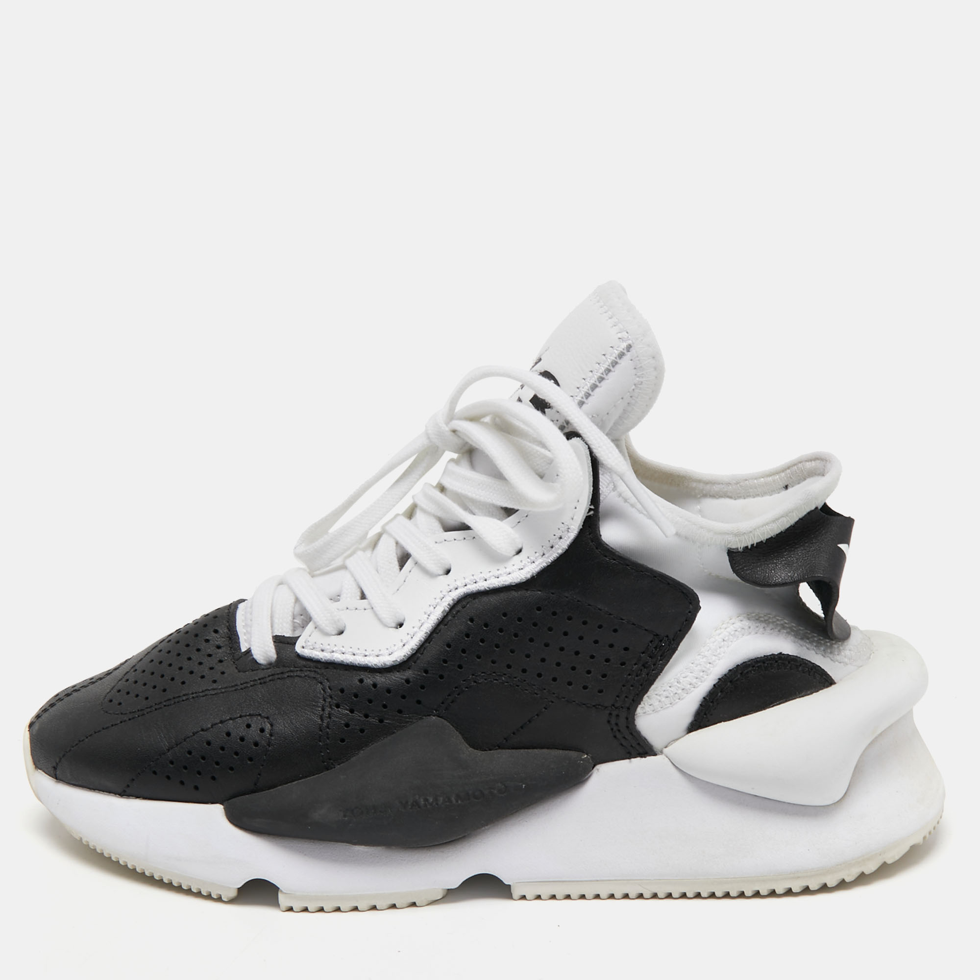  Y-3  Black/White Leather And Stretch Fabric Qasa Elle Sneaker Size 36 2/3