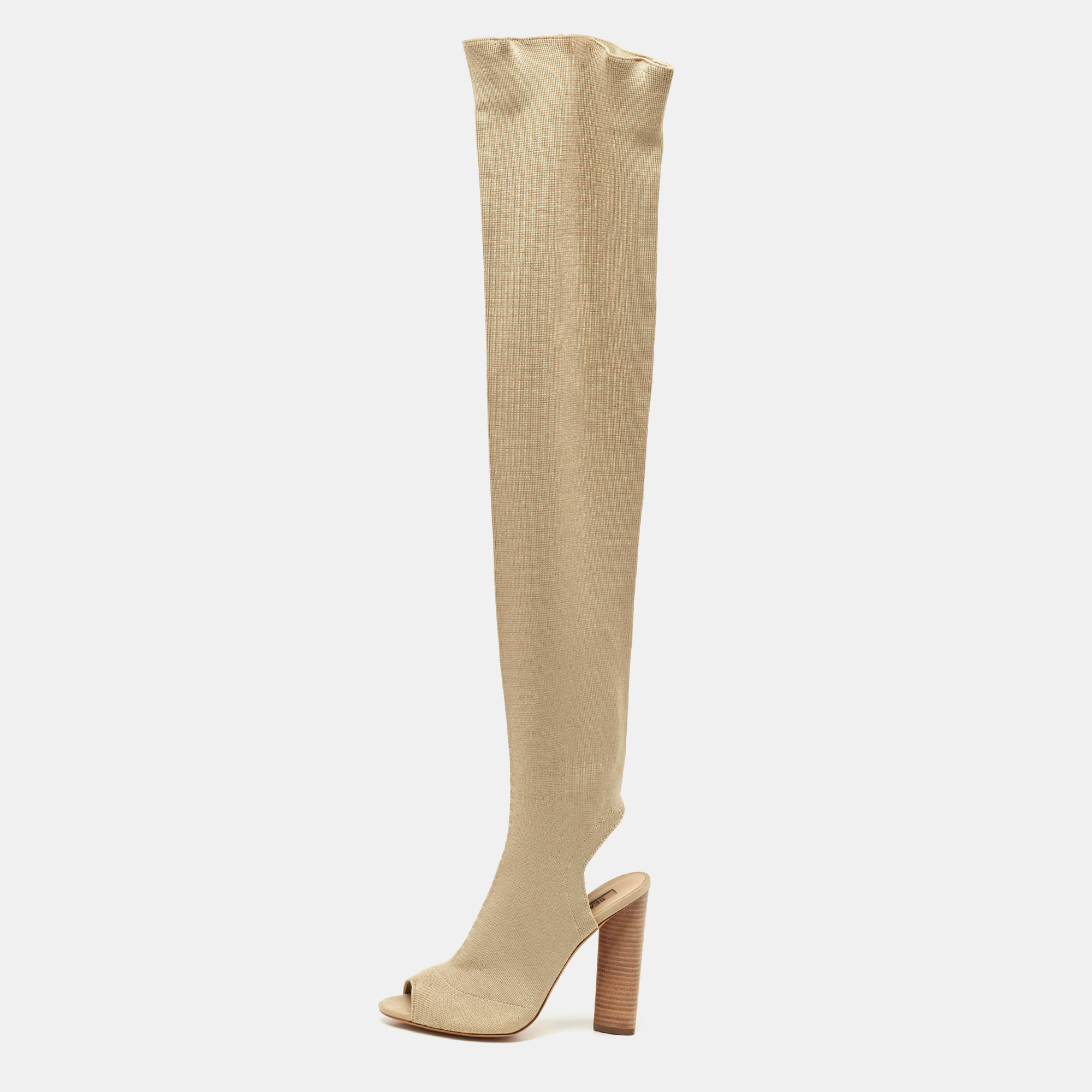 

Yeezy Season 5 Beige Knit Fabric Over The Knee Length Boots Size