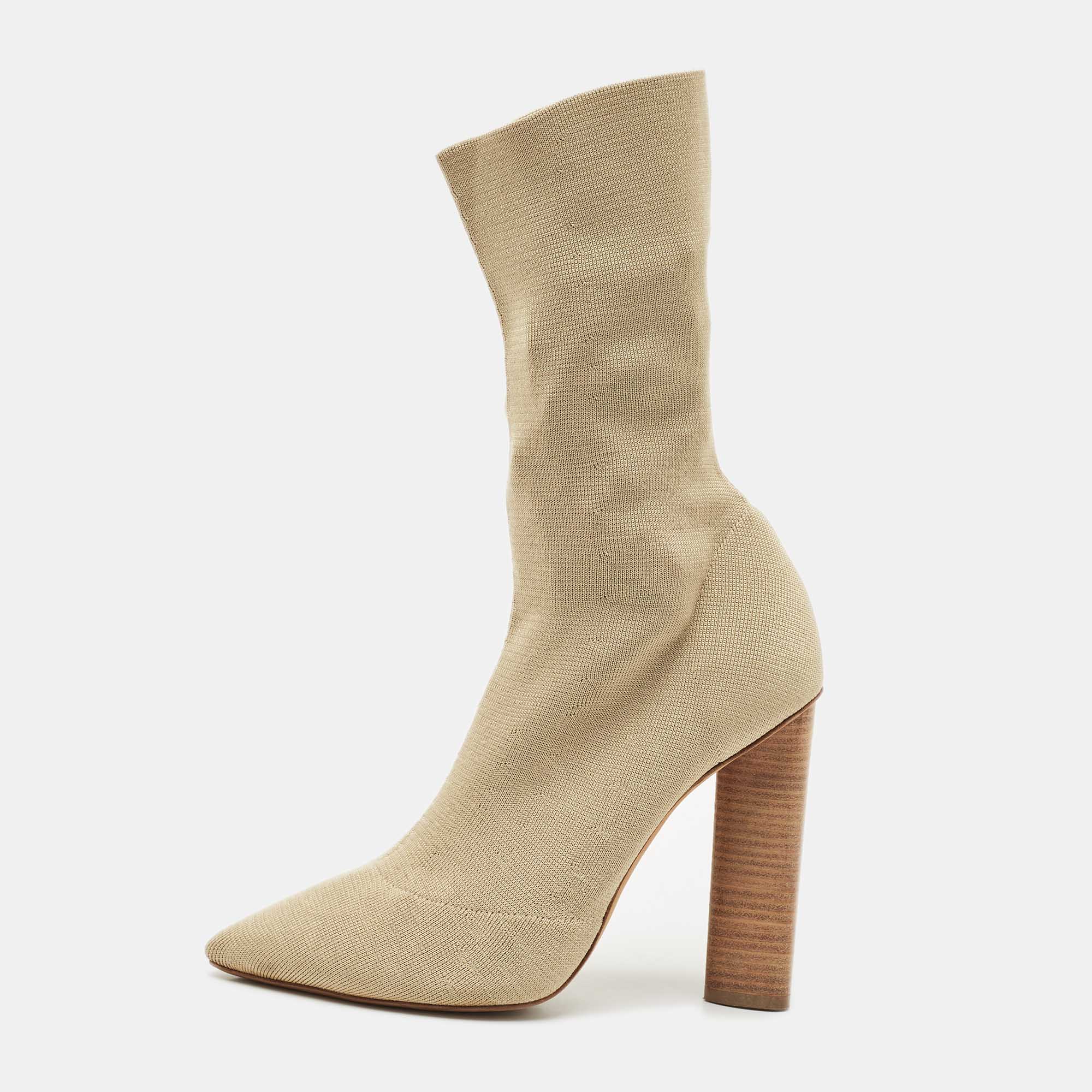 Pre-owned Yeezy Beige Knit Fabric Season 2 Sock Boots Size 39 In Sand
