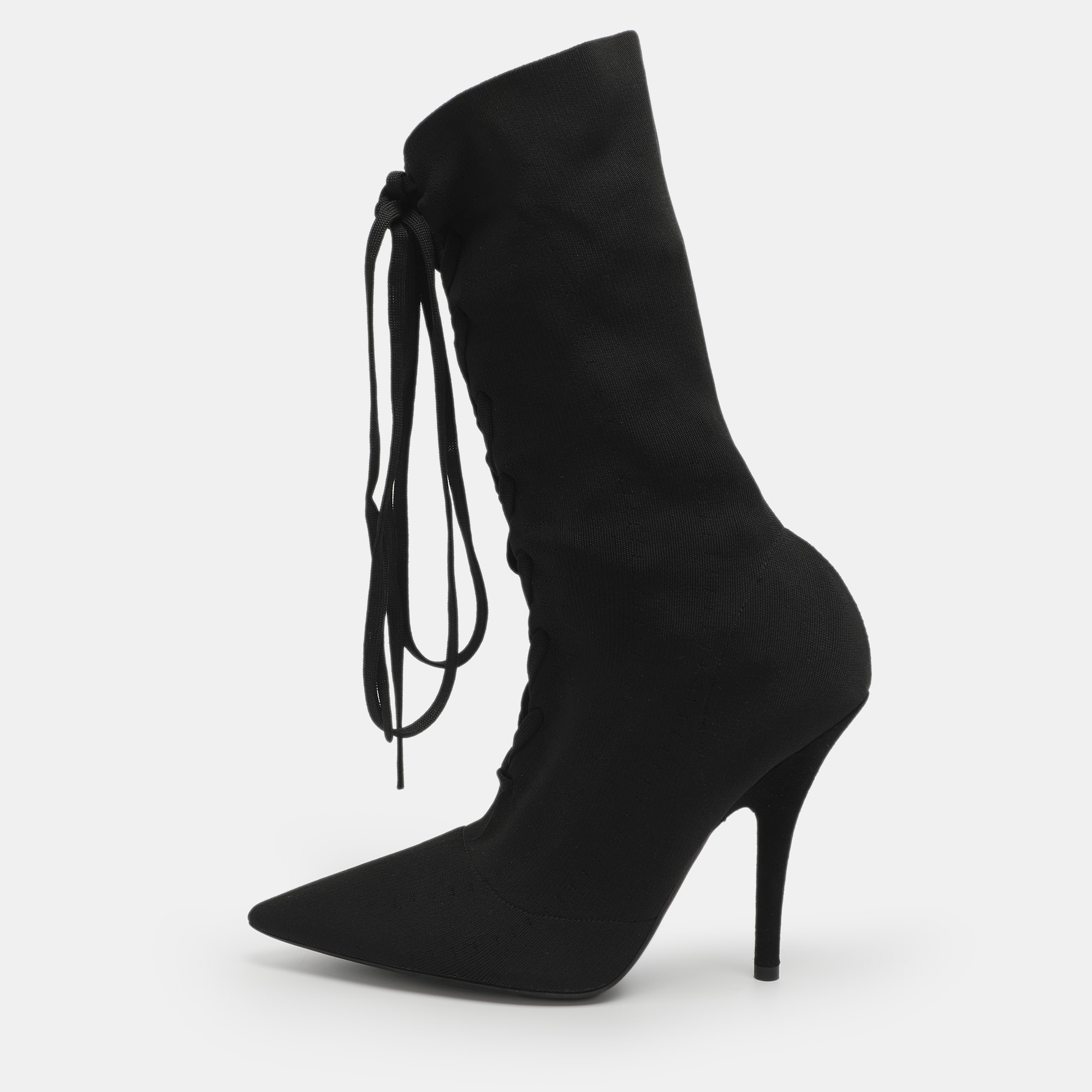 Pre-owned Yeezy Season 5 Black Knit Sock Lace Up Boots Size 39.5