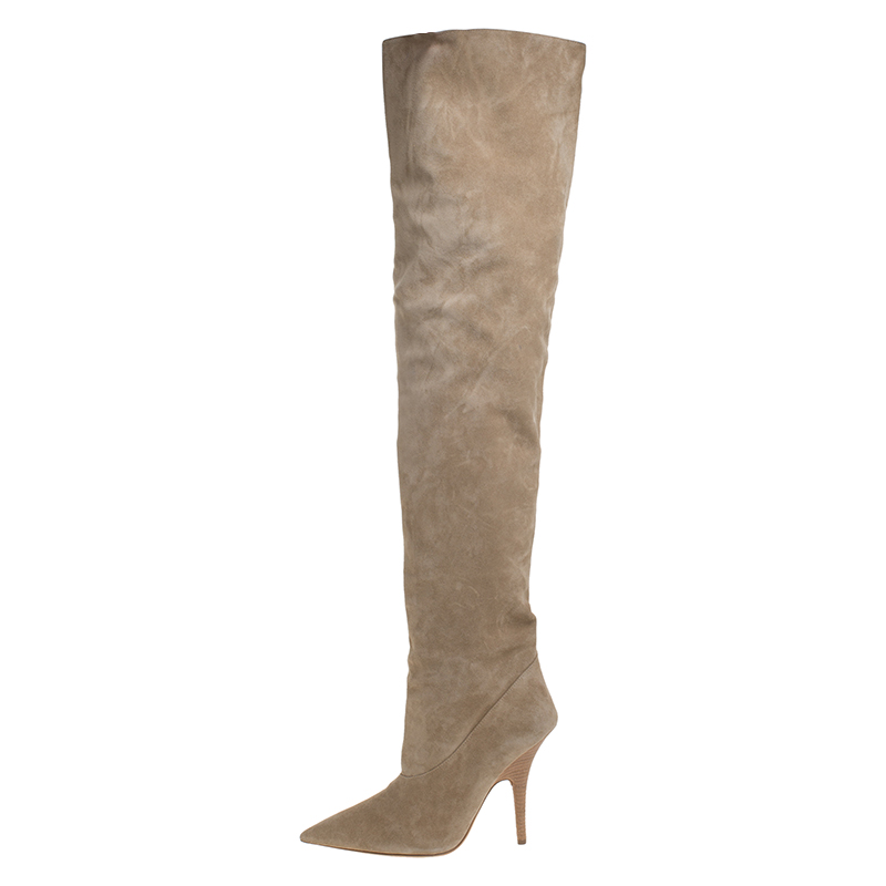 

Yeezy Season 5 Beige Suede Thigh High Pointed Toe Boots Size