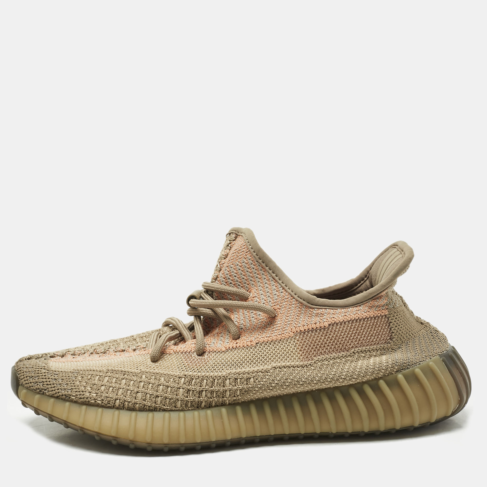 Pre-owned Yeezy X Adidas Brown Knit Fabric Boost 350 V2 Sand Taupe Sneakers Size 41 1/3