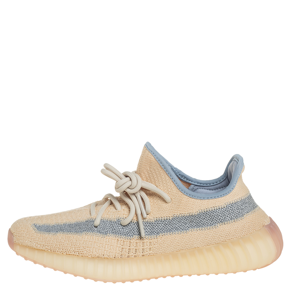 

Yeezy x adidas Light Beige Knit Fabric Boost 350 V2 Linen Sneakers Size  1/3