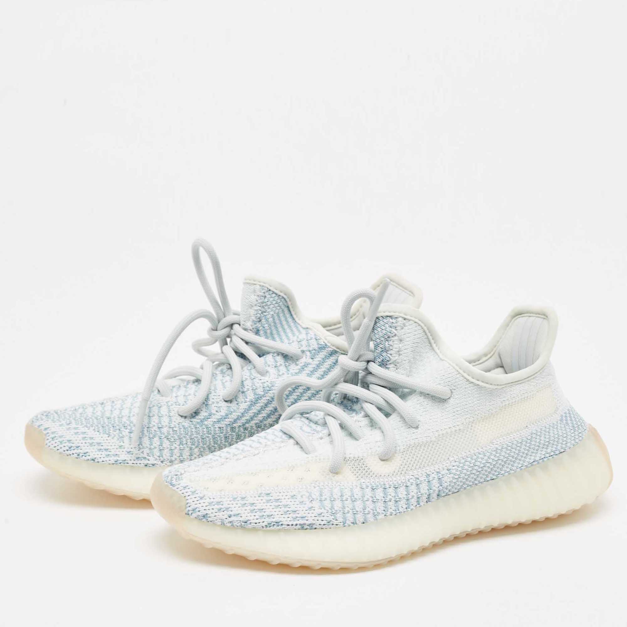 

Yeezy x Adidas Whiite/Blue Knit Fabric Boost 350 V2 Cloud White Non Reflective Sneakers Size 36 2/3