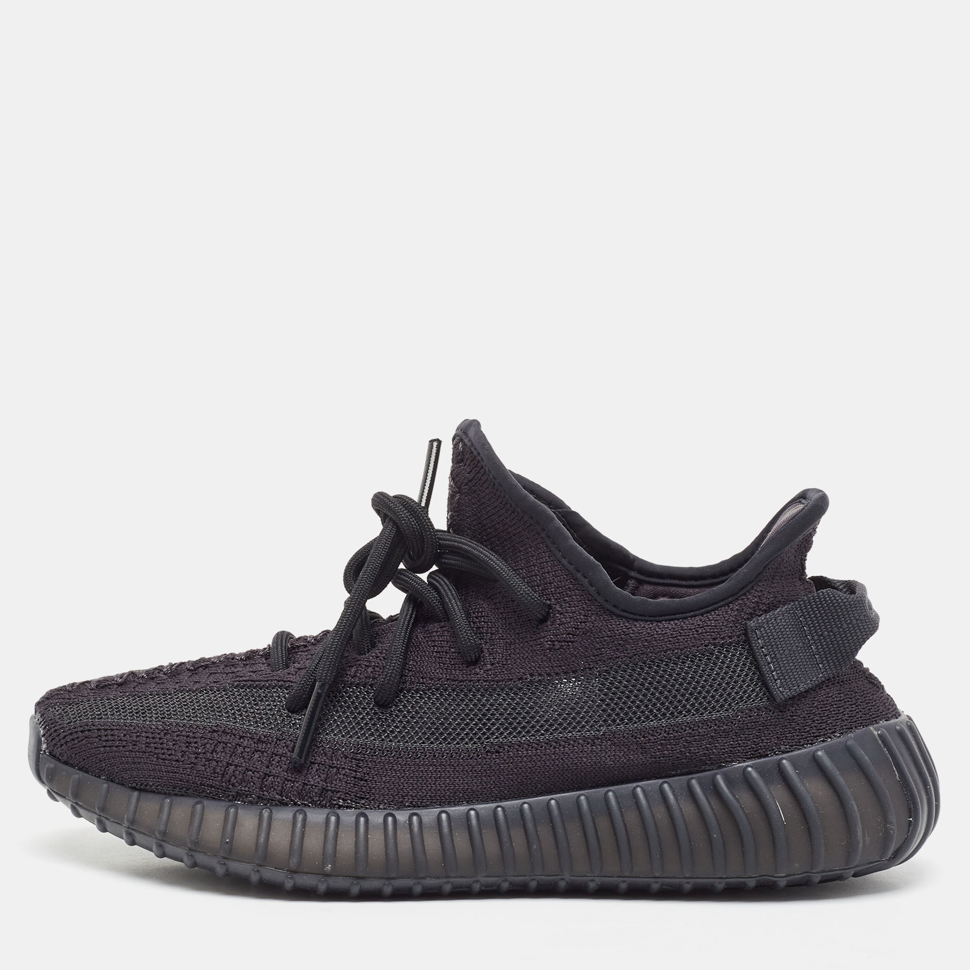 مملوكة مسبقًا Yeezy x Adidas Black Knit Fabric Boost 350 V2 Onyx Sneakers Size 39 1/3