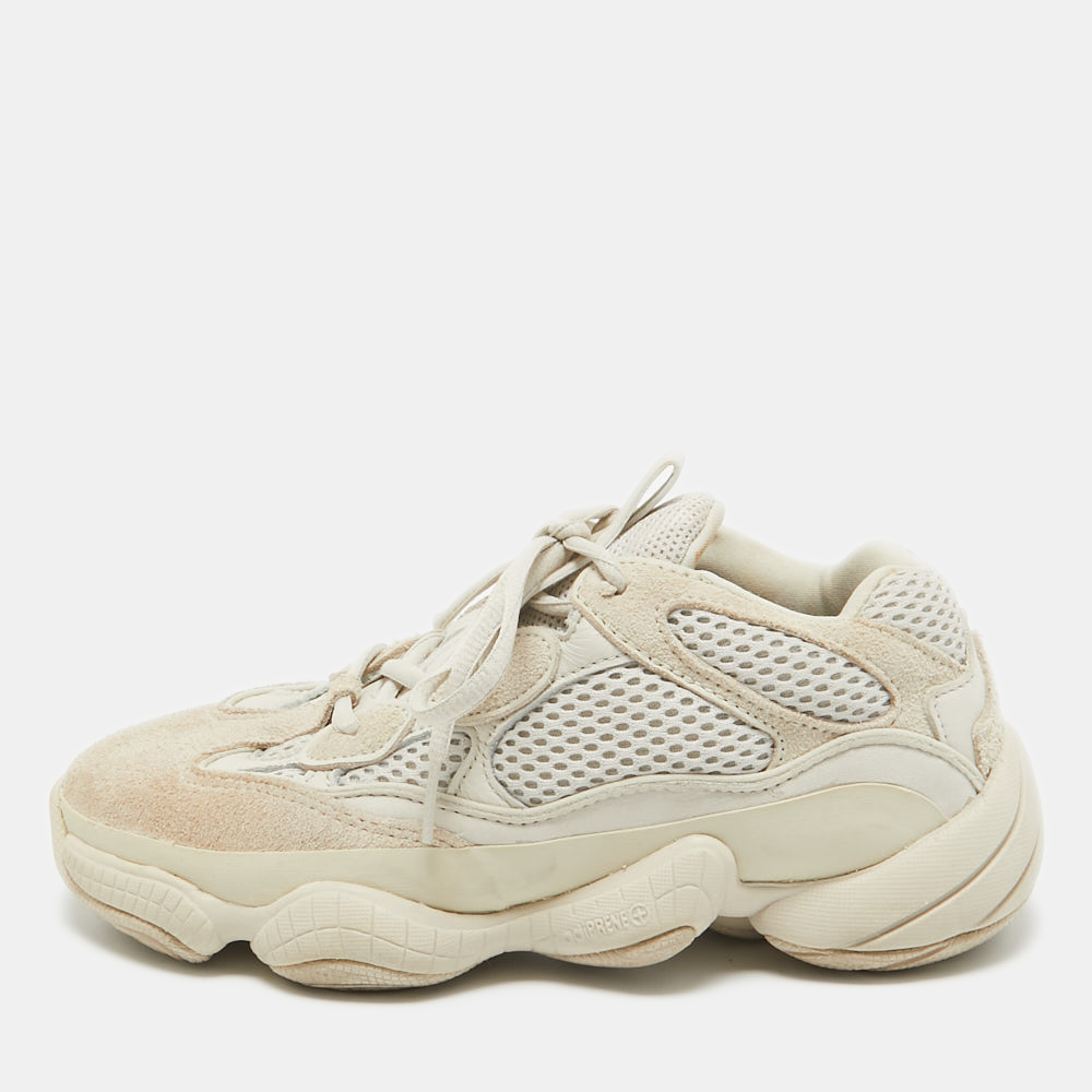 

Yeezy x Adidas Cream Fabric and Nubuck Leather Yeezy 500 Lace Up Sneakers Size