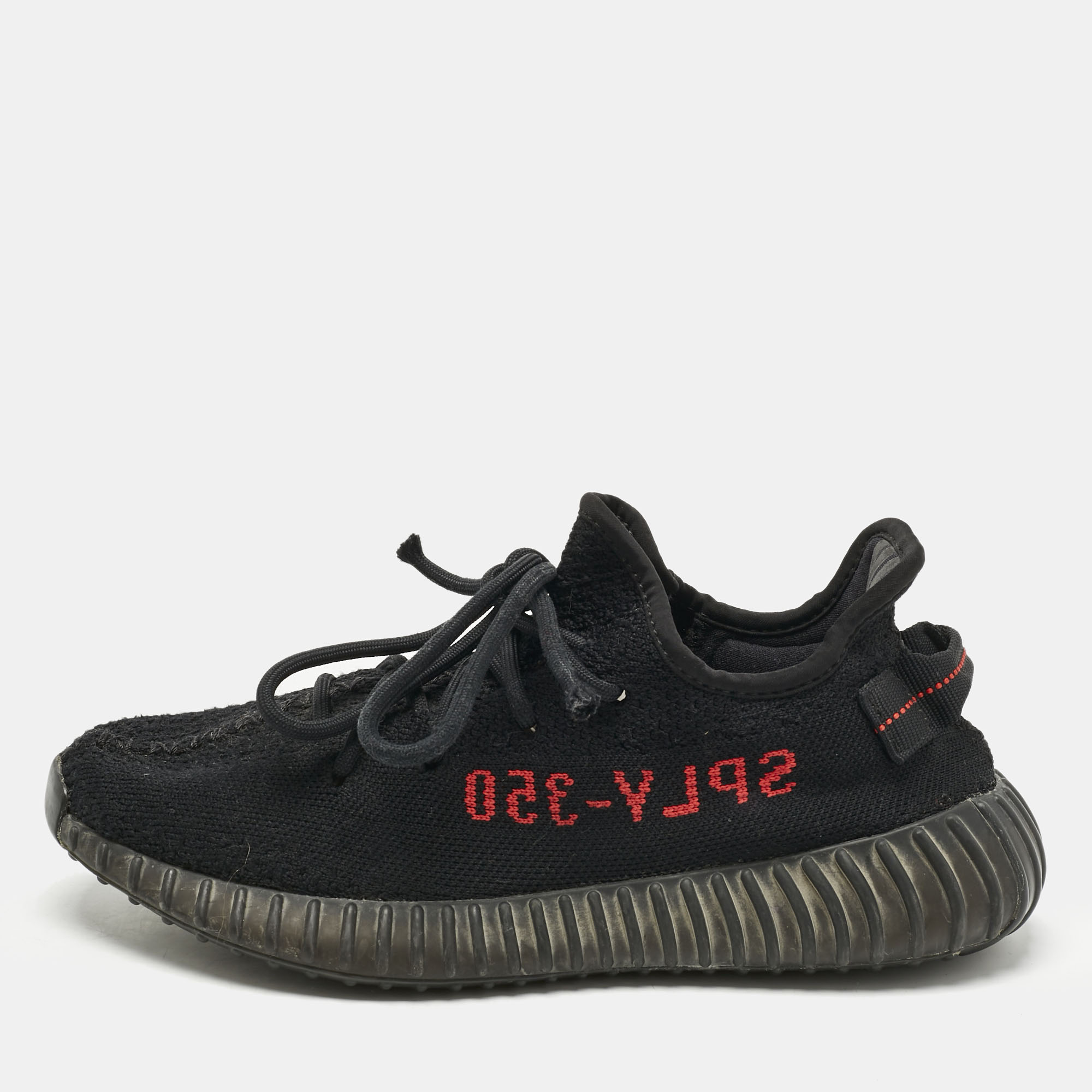 Pre-owned Yeezy X Adidas Black/red Knit Fabric Boost 350 V2 Bred Sneakers Size 40 2/3