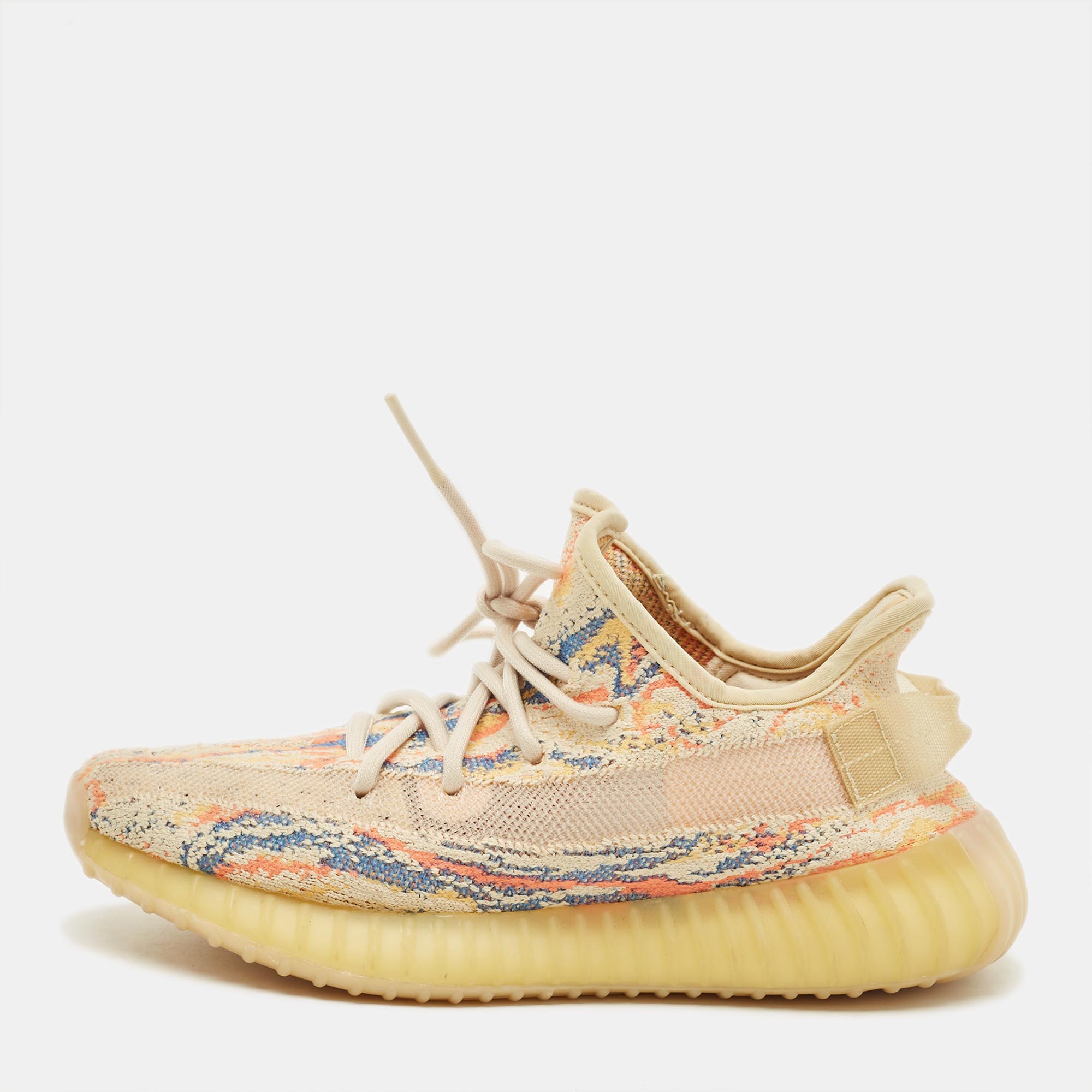 Pre-owned Yeezy X Adidas Boost 350 V2 Size 43.5 White Knit Fabric And Net Lace Up Sneakers