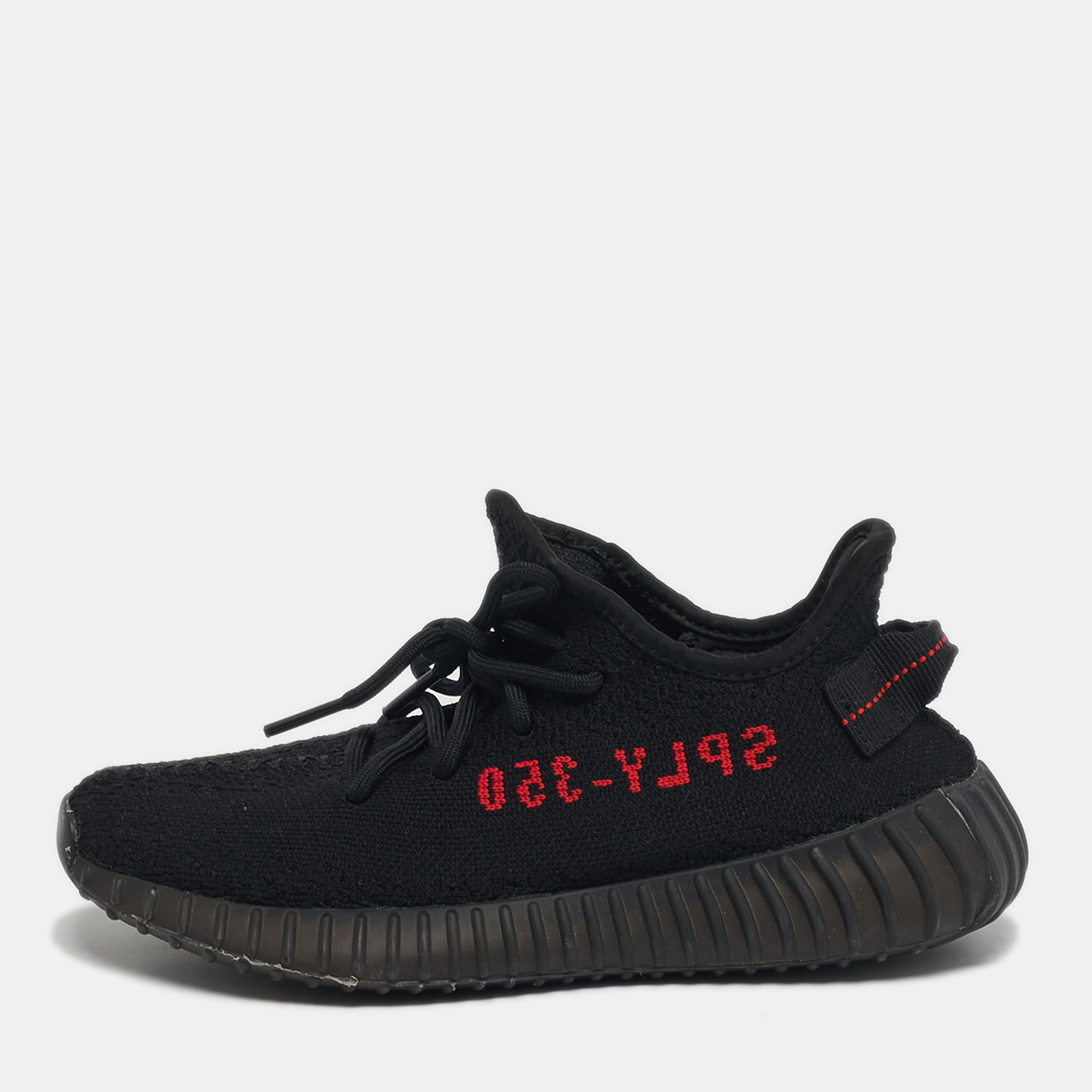 Pre-owned Yeezy X Adidas Boost 350 V2 Bred Size 38 Black Knit Fabric Lace Up Sneakers