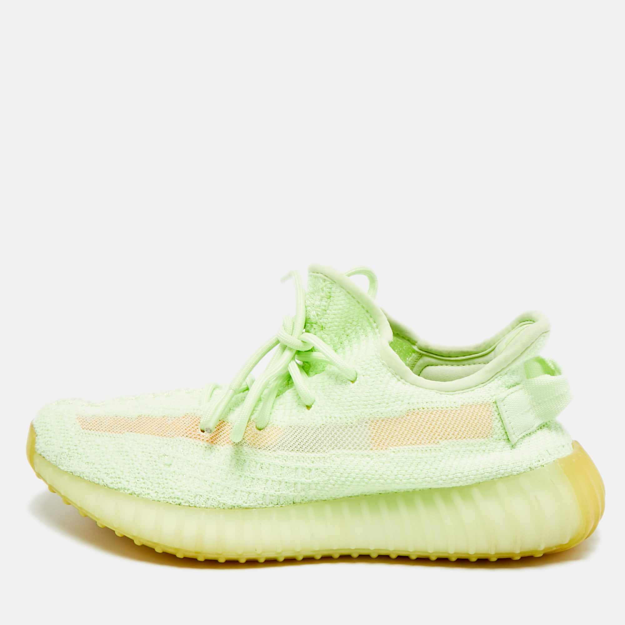 

Yeezy x Adidas Boost 350 V2 Size  Neon Green Knit Fabric Glow Lace Up Sneakers