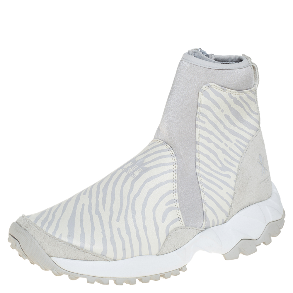 Pre-owned Adidas Originals Torsion X Opening Ceremony Grey/white Suede, Fabric And Leather Zipper Detail Boots Size 40.5