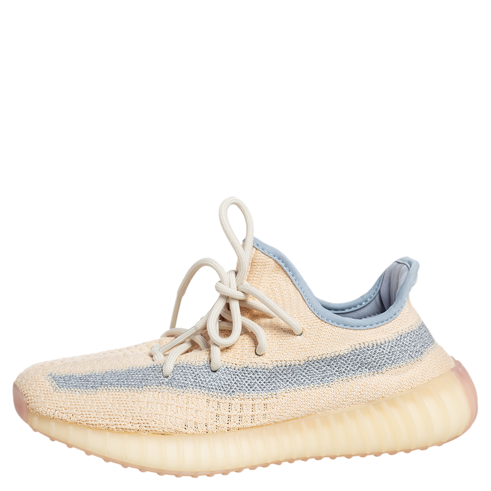 

Yeezy x adidas Light Beige Knit Fabric Boost 350 V2 Linen Sneakers Size