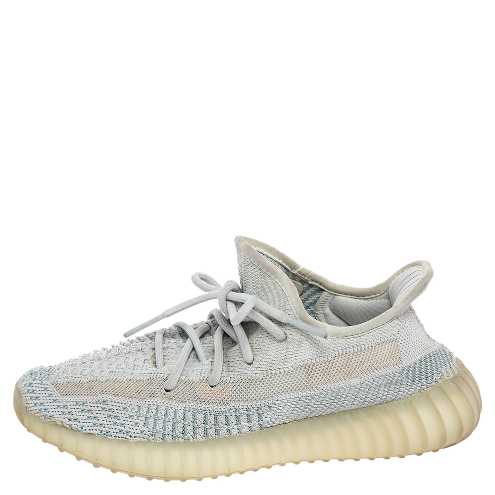 

Yeezy x Adidas White/Blue Cotton Knit Boost 350 V2 Cloud White Sneakers Size