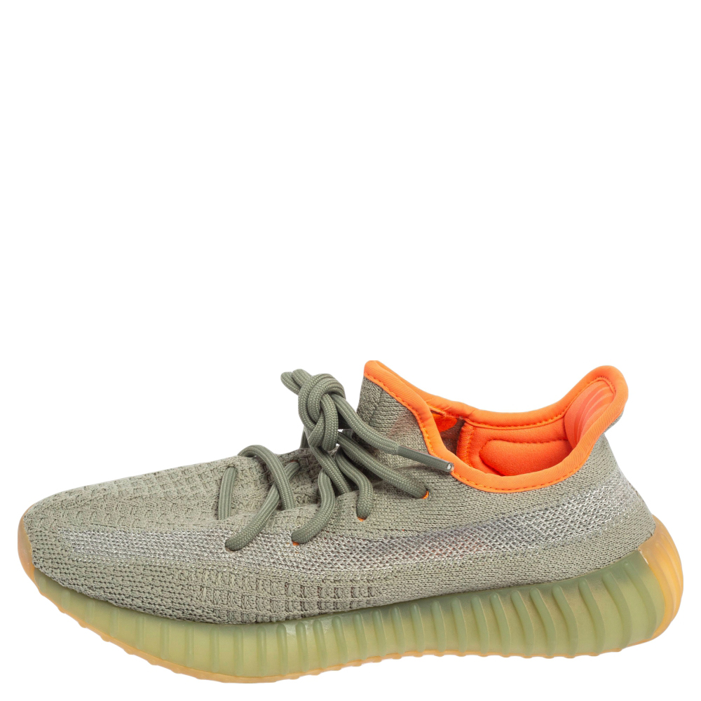 

Yeezy x Adidas Green/Grey Cotton Knit Fabric Boost 350 V2 Desert Sage Reflective Sneakers Size