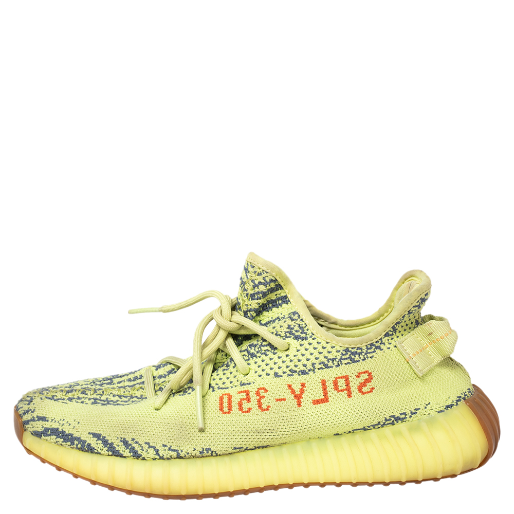 

Yeezy x Adidas Boost 350 V2 Semi Frozen Green Knit Fabric Lace Up Sneakers Size