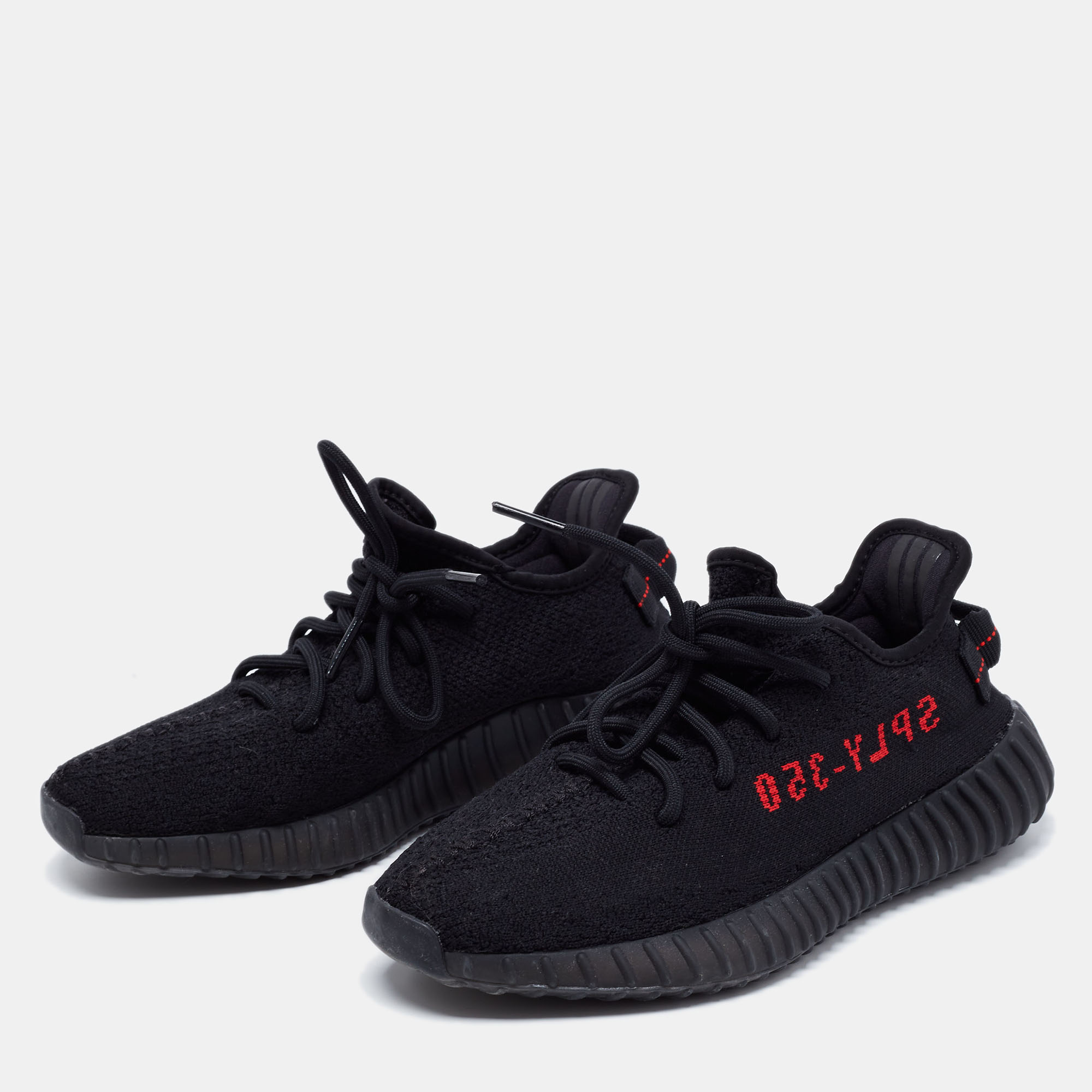 

Yeezy x Adidas Black/Red Knit Fabric Boost 350 V2 Bred Sneakers Size