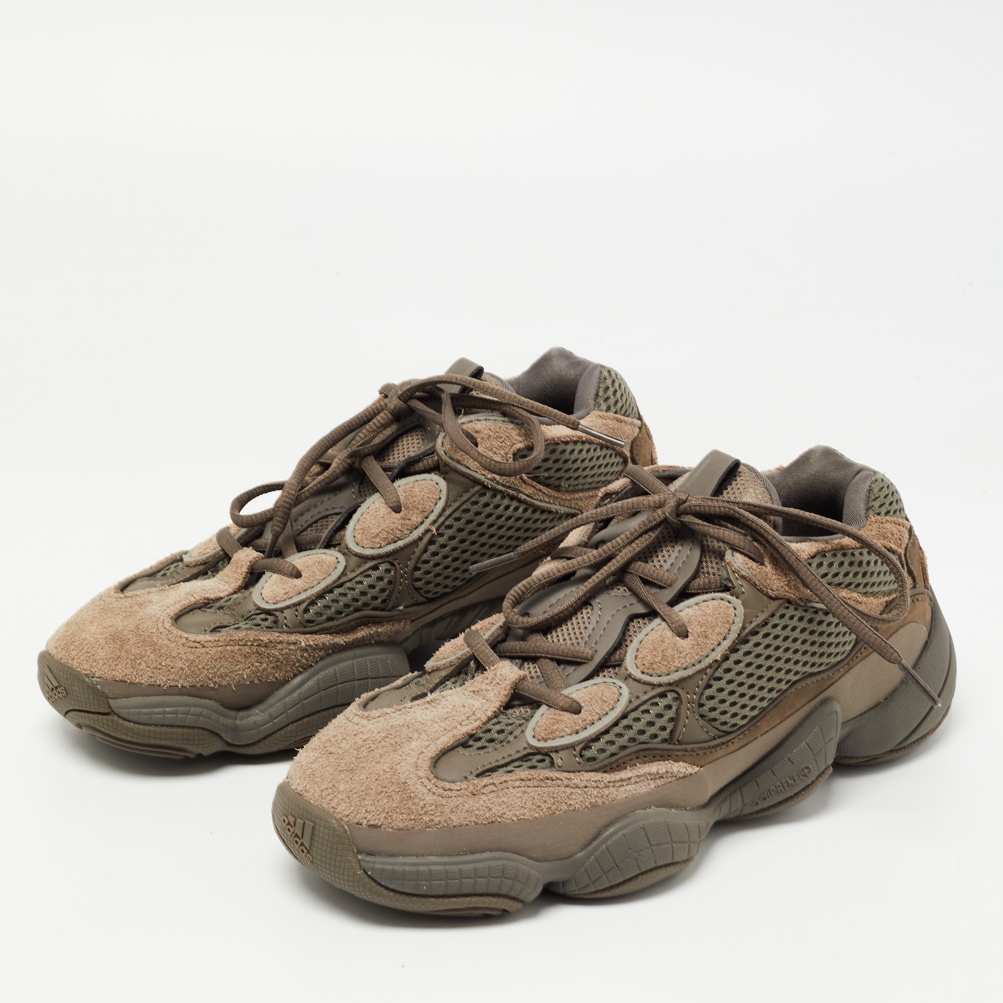

Yeezy x Adidas Brown/Grey Leather and Suede Yeezy 500 Clay Sneakers Size 39 1/3