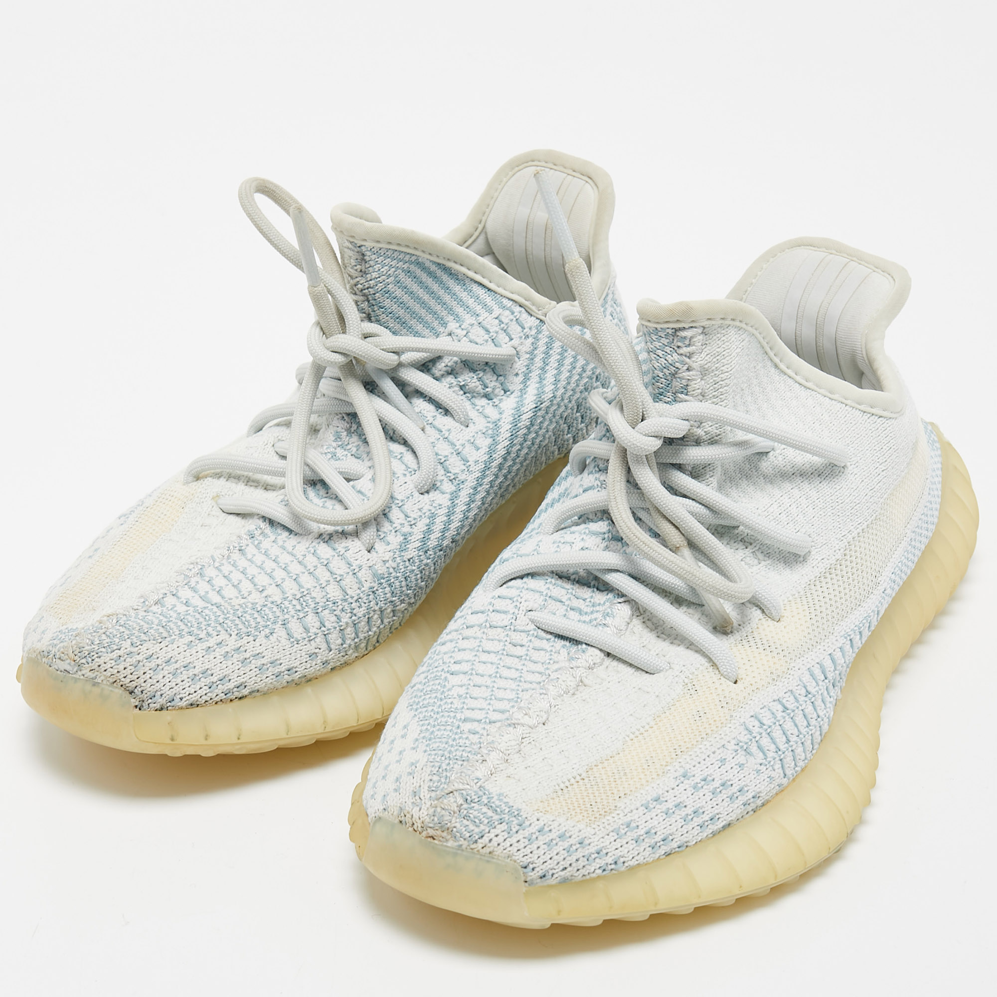 

Yeezy x Adidas Blue/White Knit Fabric Boost 350 V2 Cloud- White Sneakers Size 39 1/3