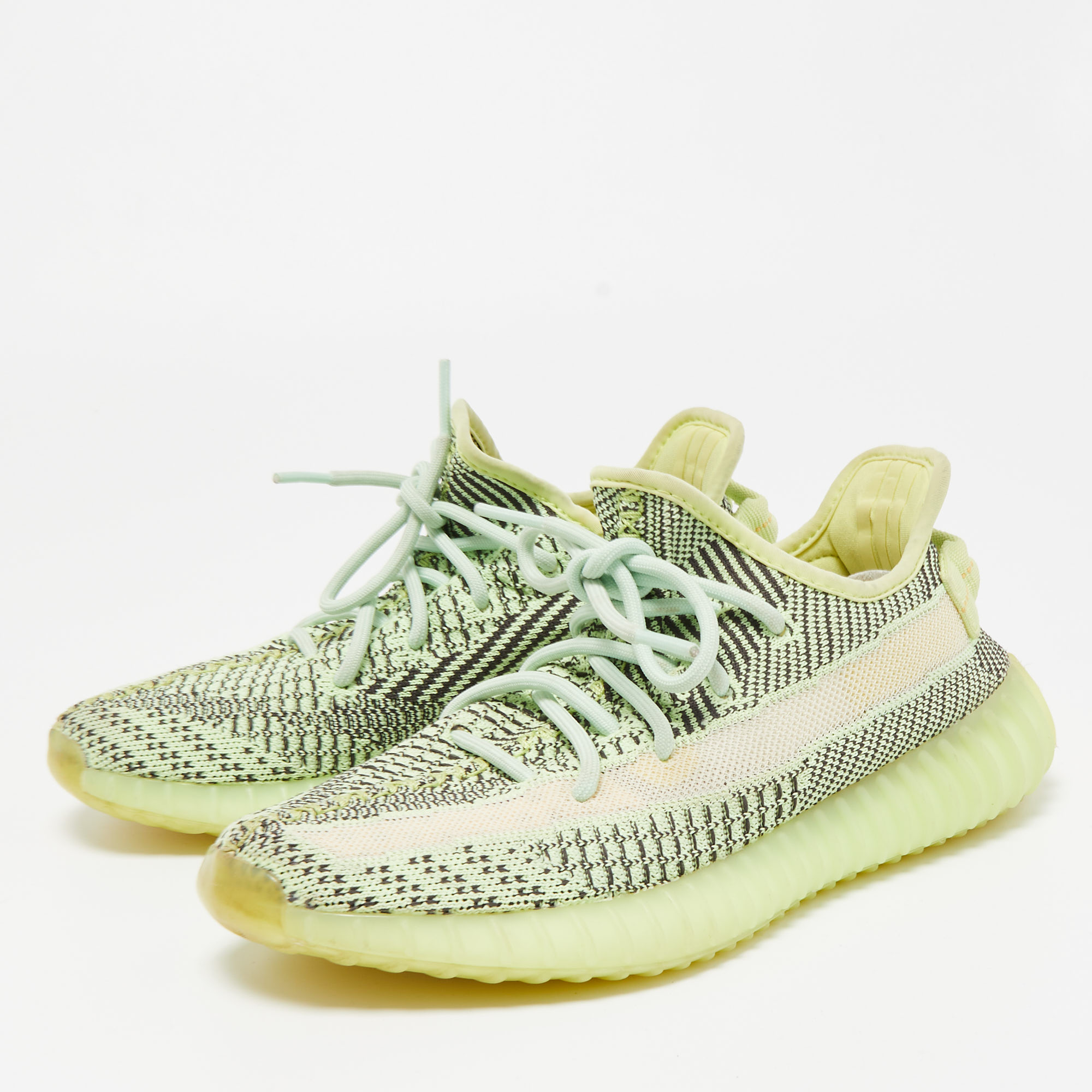 

Yeezy x Adidas Neon Green/Brown Knit Fabric Boost 350 V2 Yeezreel (Non Reflective) Sneakers Size