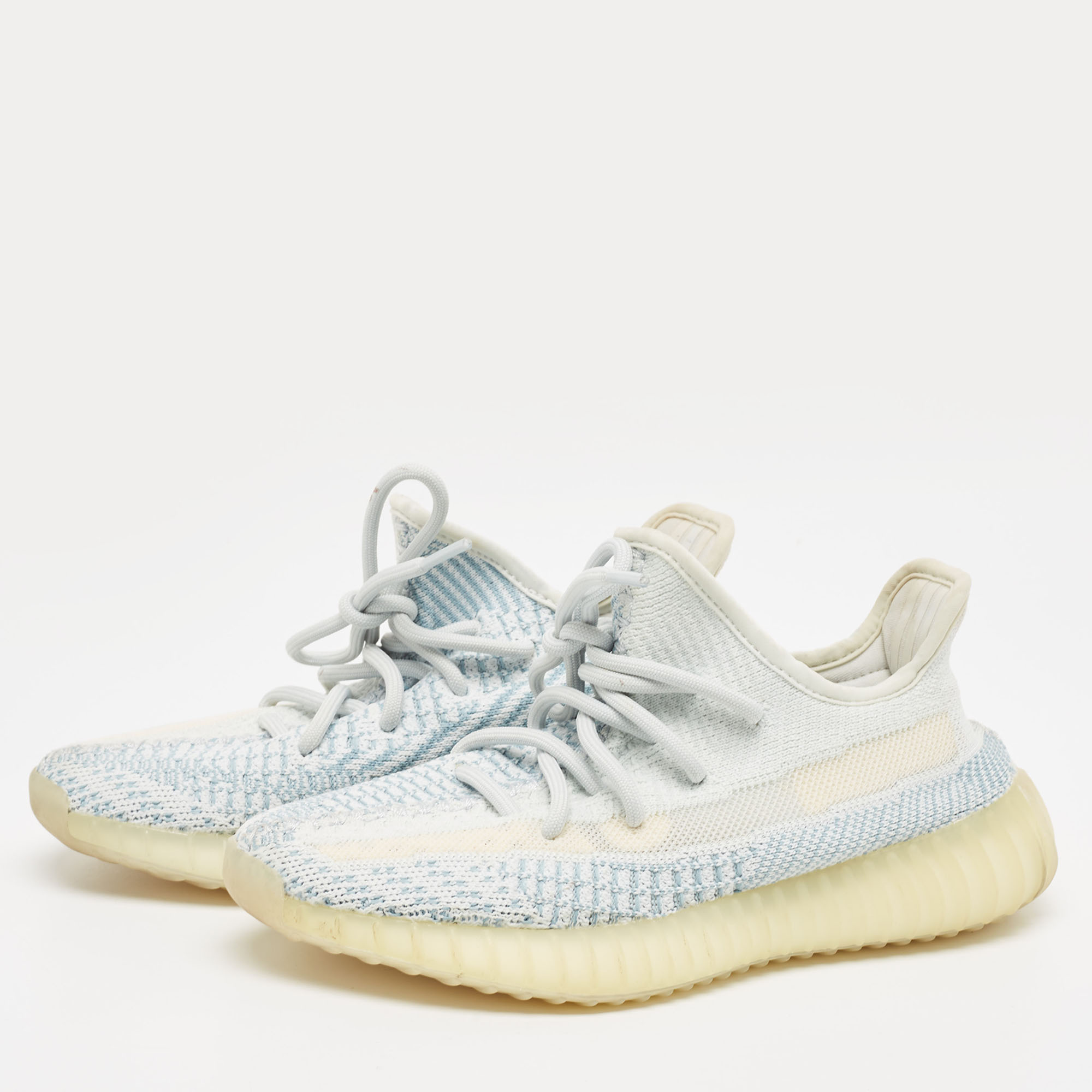 

Yeezy x Adidas Blue/White Knit Fabric Boost 350 V2 Cloud-White Sneakers Size