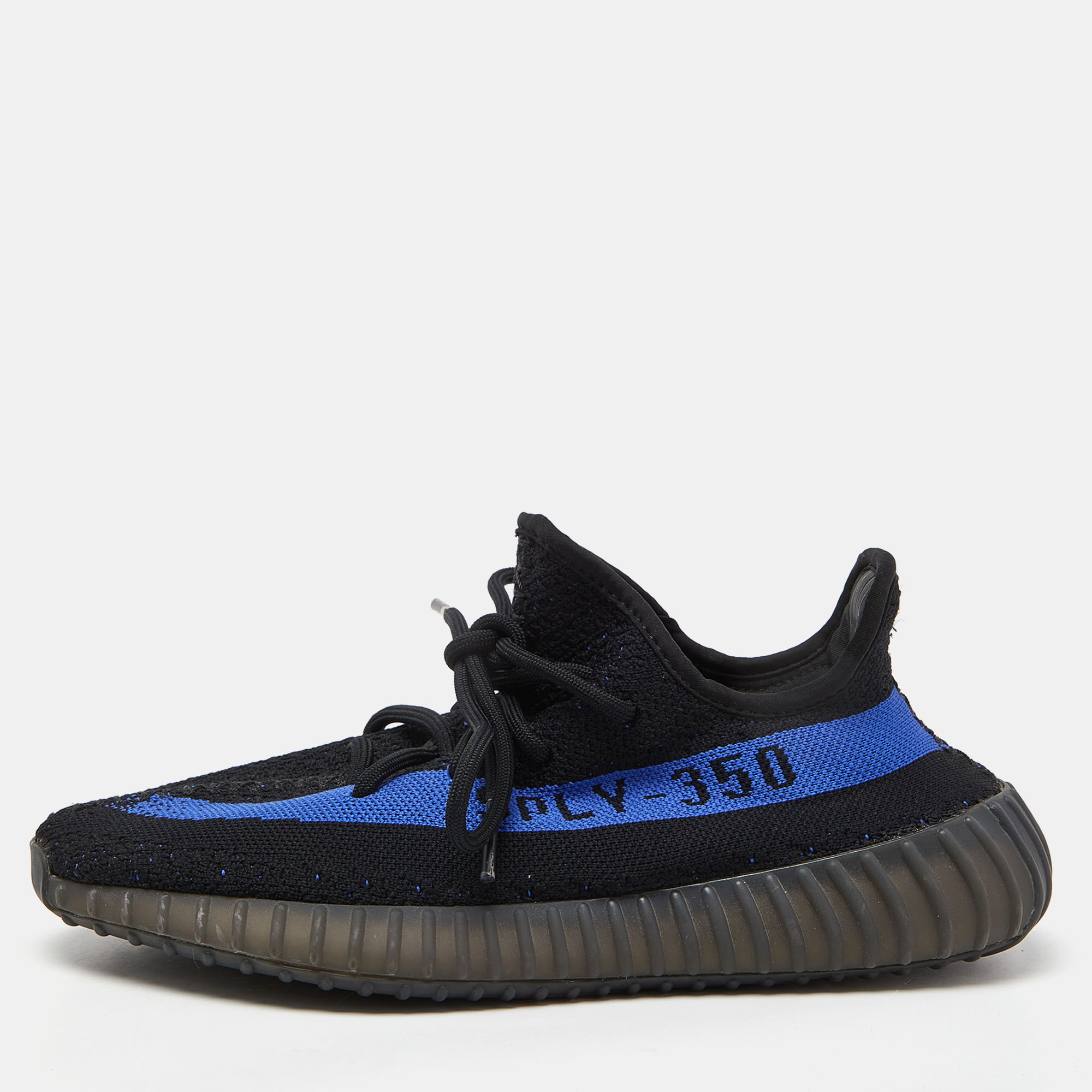 Pre-owned Yeezy X Adidas Black/blue Knit Fabric Boost 350 V2 Dazzling Blue Sneakers Size 40 1/3