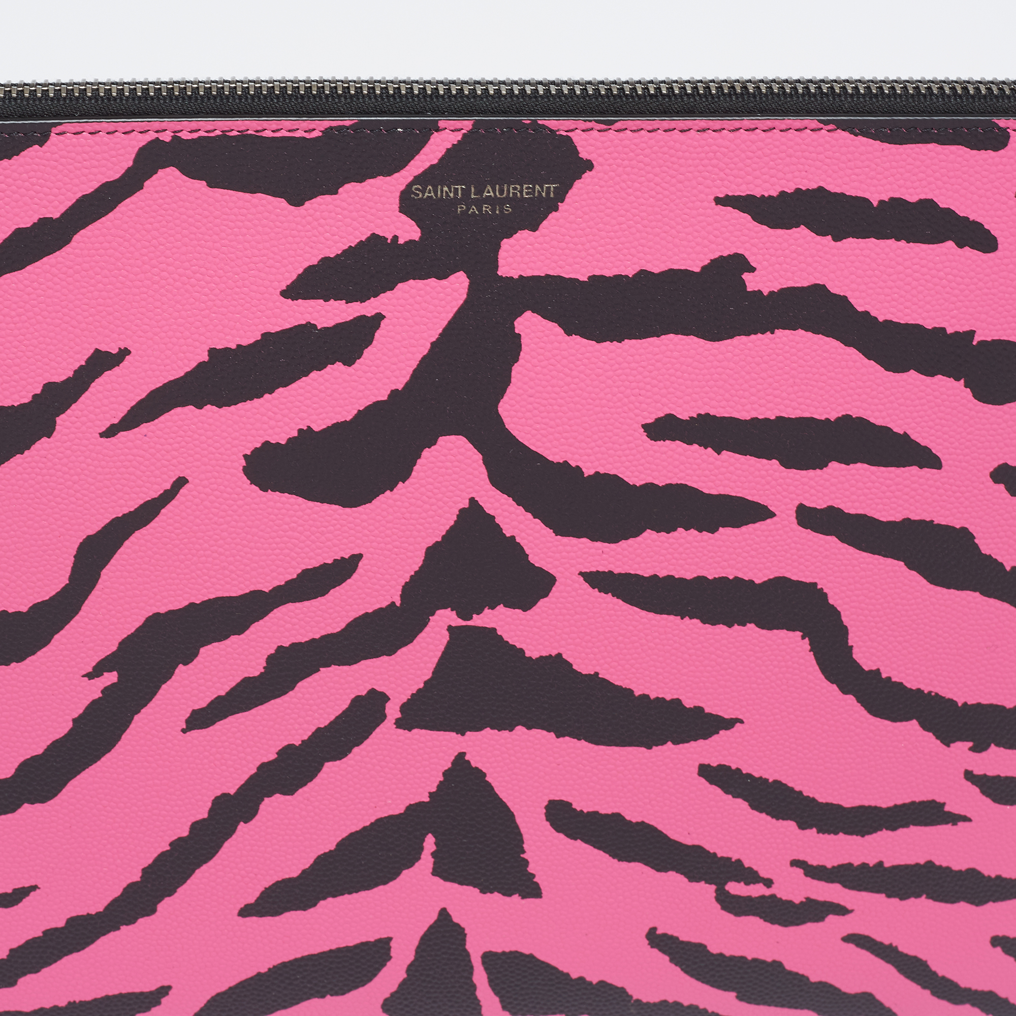 Saint Laurent Pink/Black Leather Zebra Print IPad Case Yves Saint