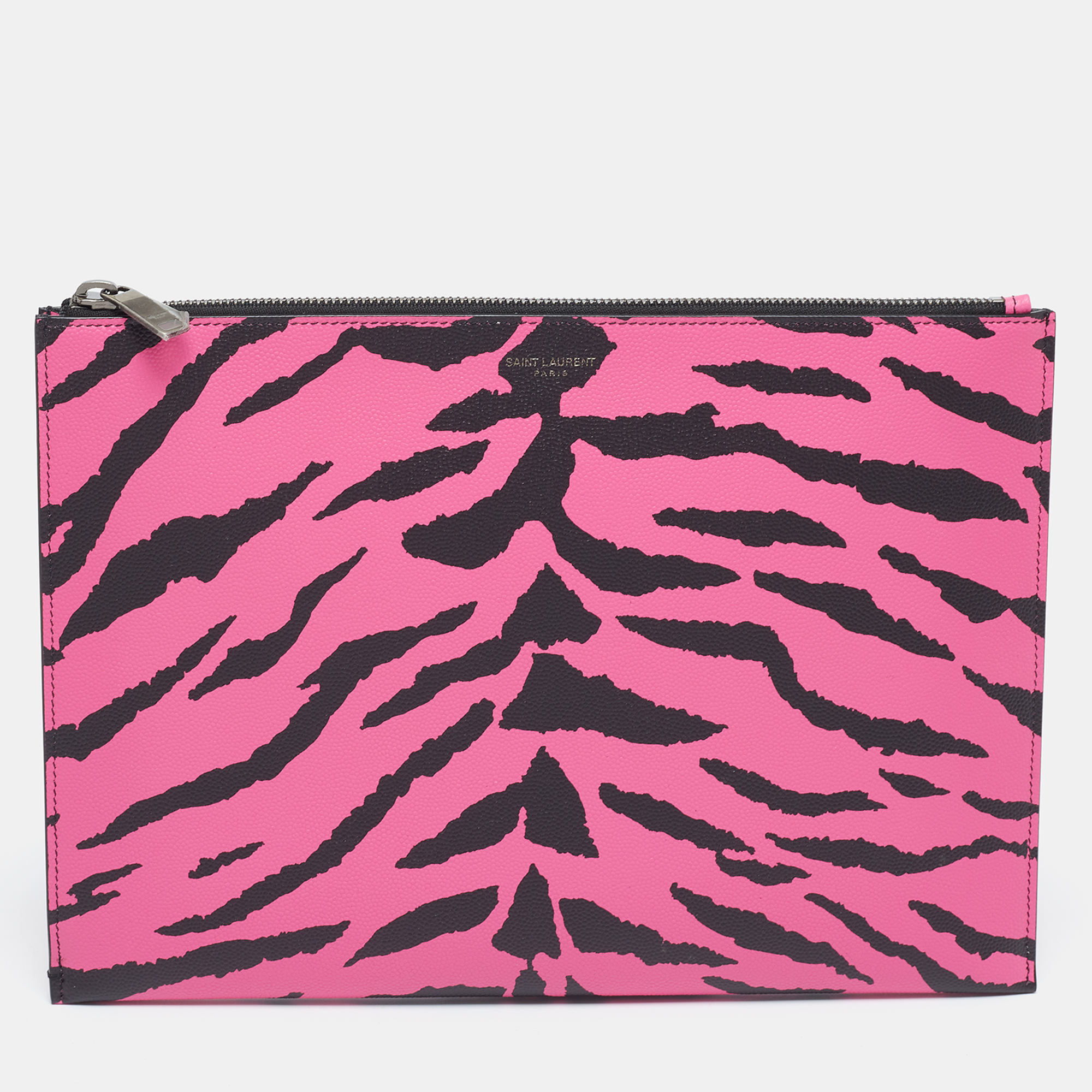 Saint Laurent Pink/Black Leather Zebra Print IPad Case