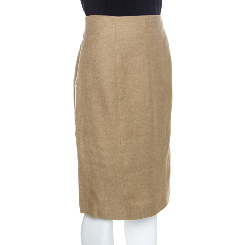 

Yves Saint Laurent Beige Linen Pencil Skirt