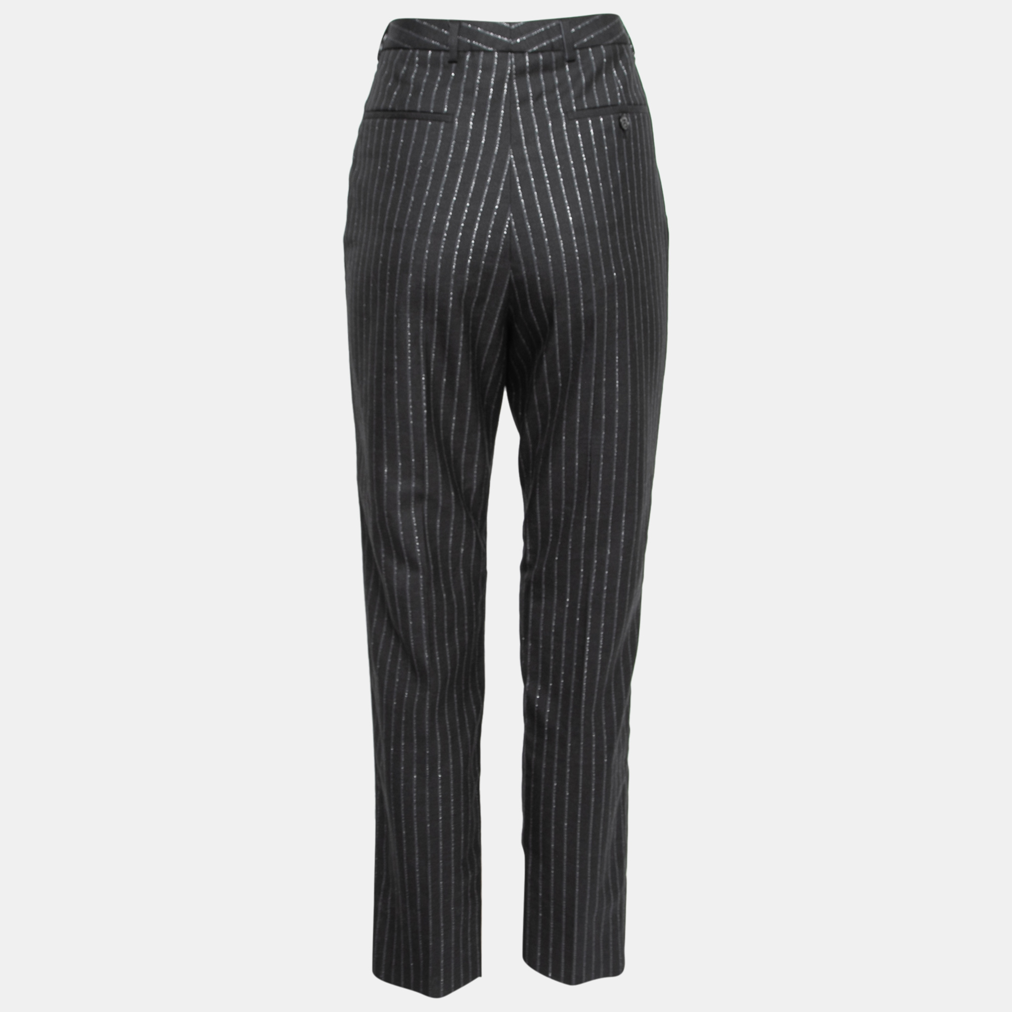 

Yves Saint Laurent Black Wool Pinstriped High Waisted Pants