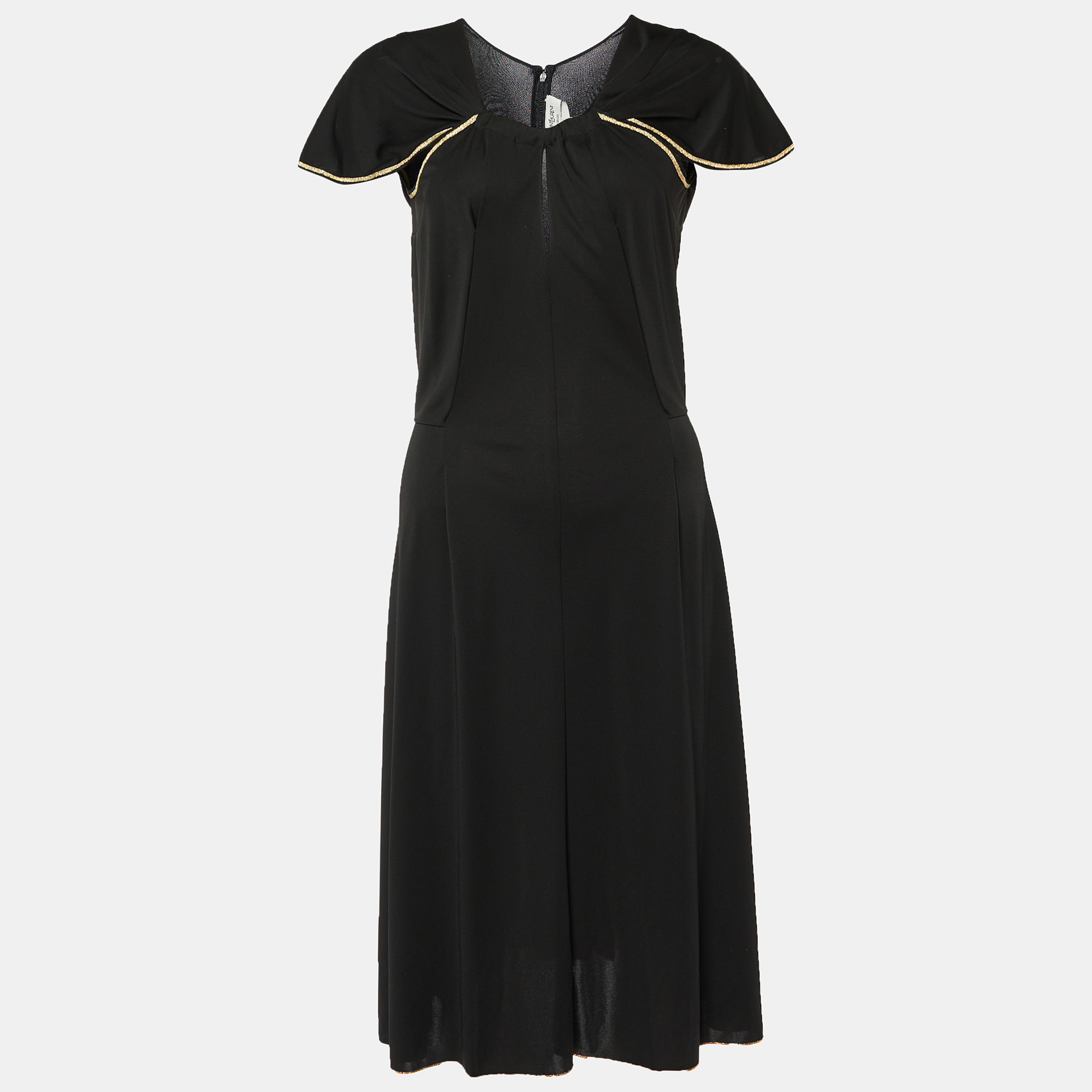 Pre-owned Saint Laurent Black Jersey Lurex Detail Midi Dress M