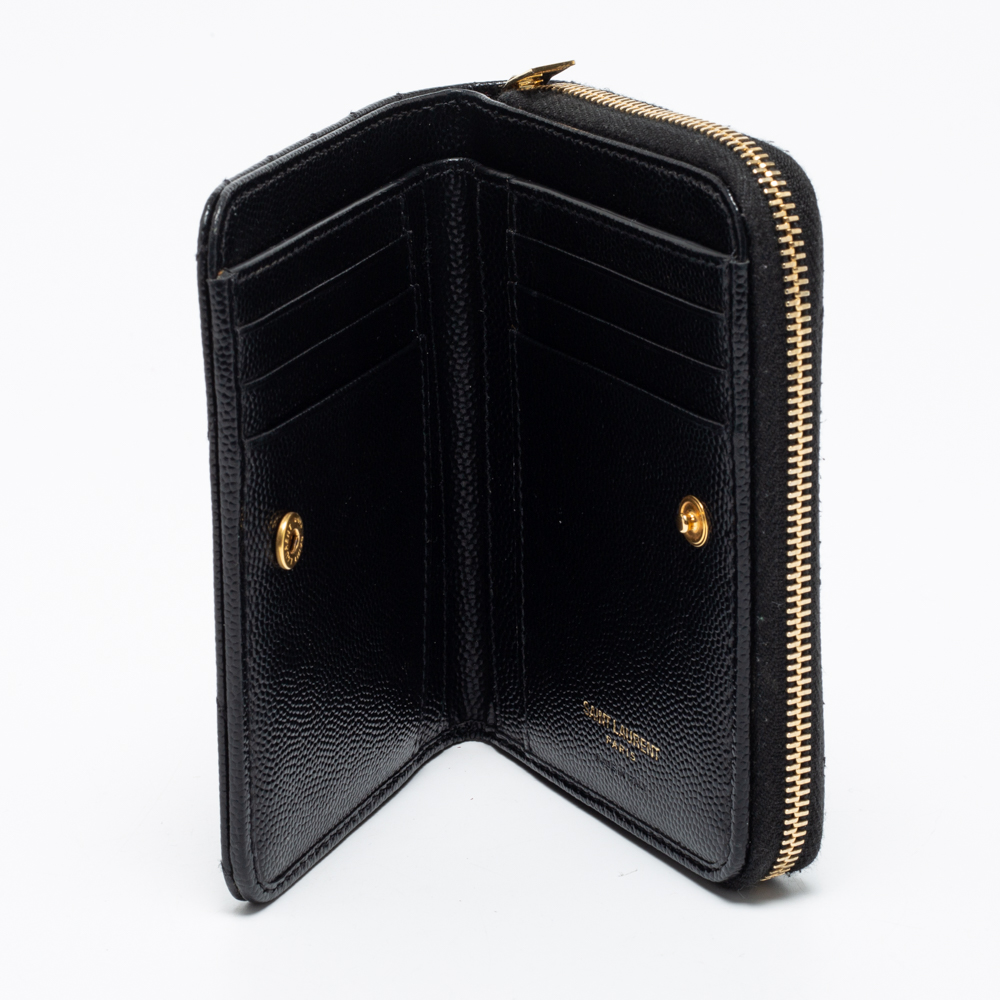 

Saint Laurent Black Matelassé Leather Monogram Compact Wallet