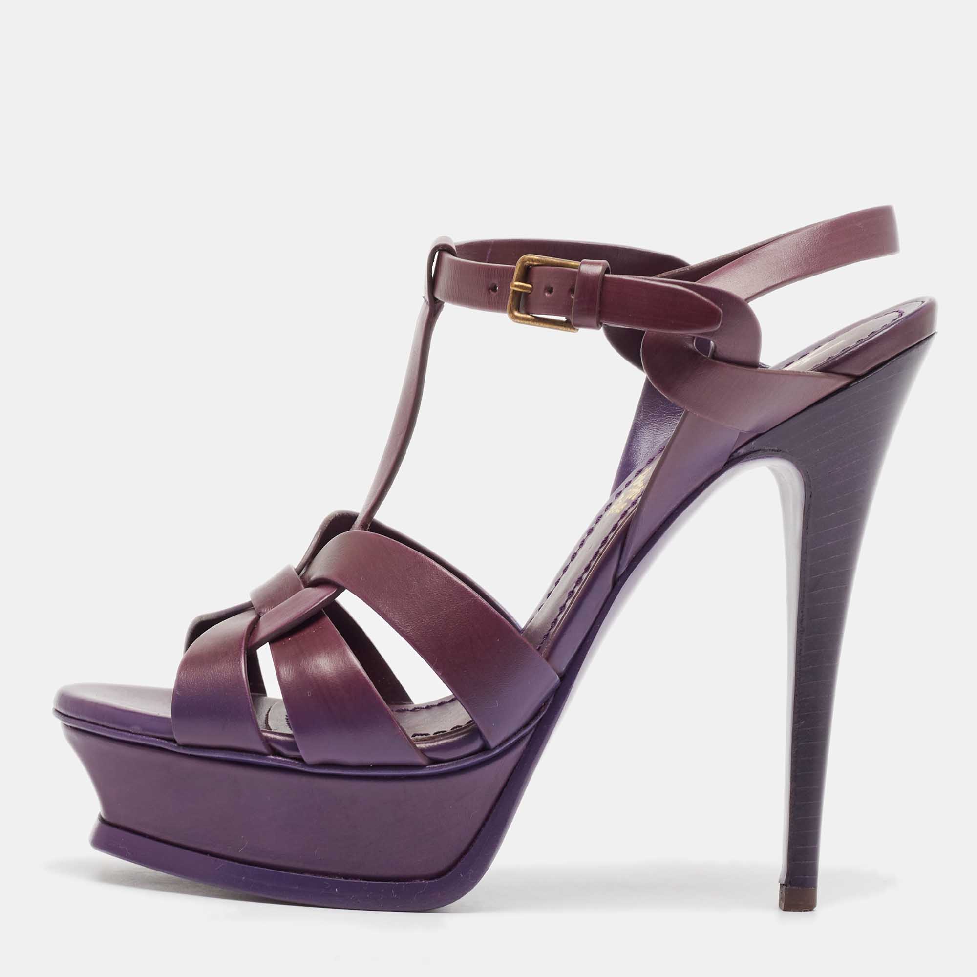 

Yves Saint Laurent Purple Leather Tribute Sandals Size