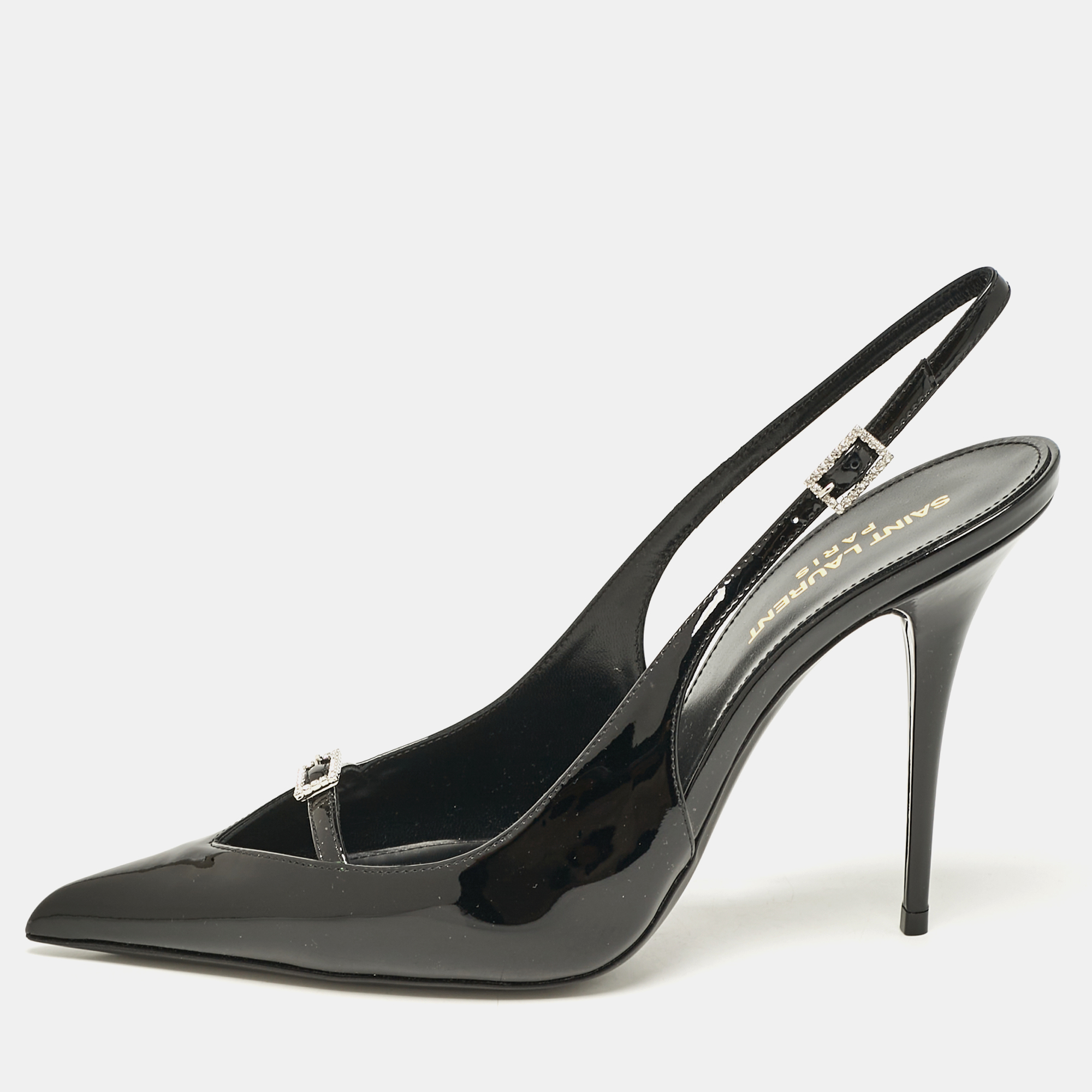 

Saint Laurent Black Patent Leather Luna 105 Slingback Pumps Size