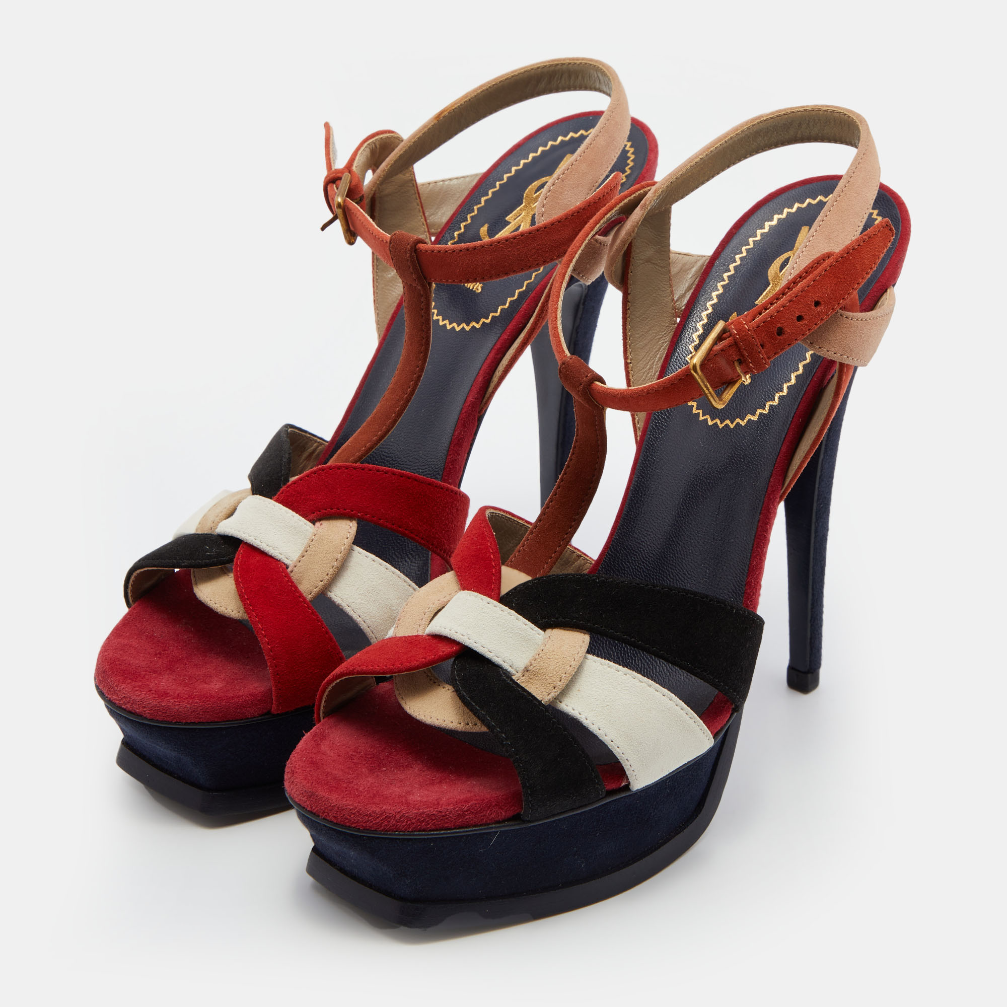 

Yves Saint Laurent Multicolor Suede Tribute Platform Sandals Size