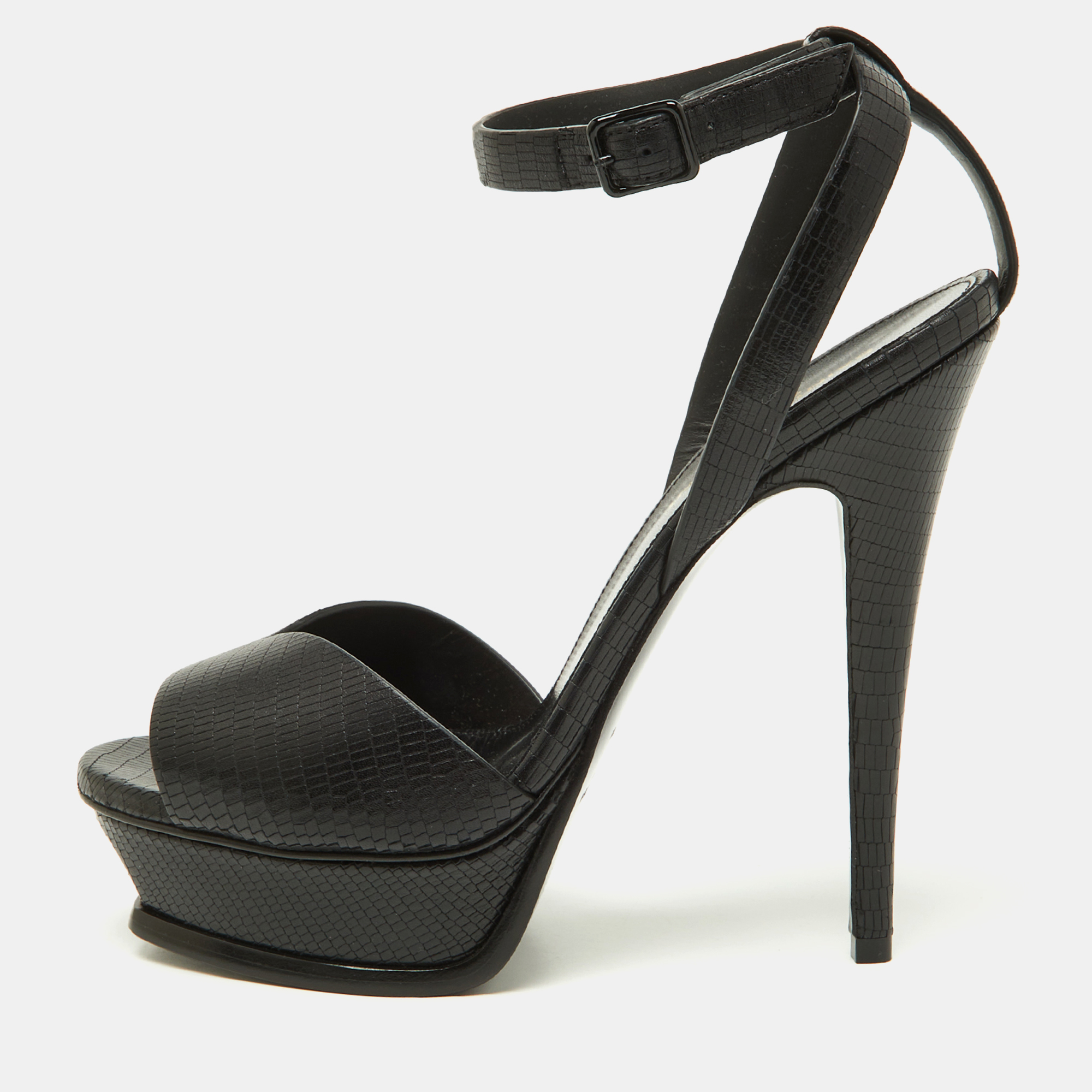 

Saint Laurent Black Leather Tribute Ankle Strap Sandals Size