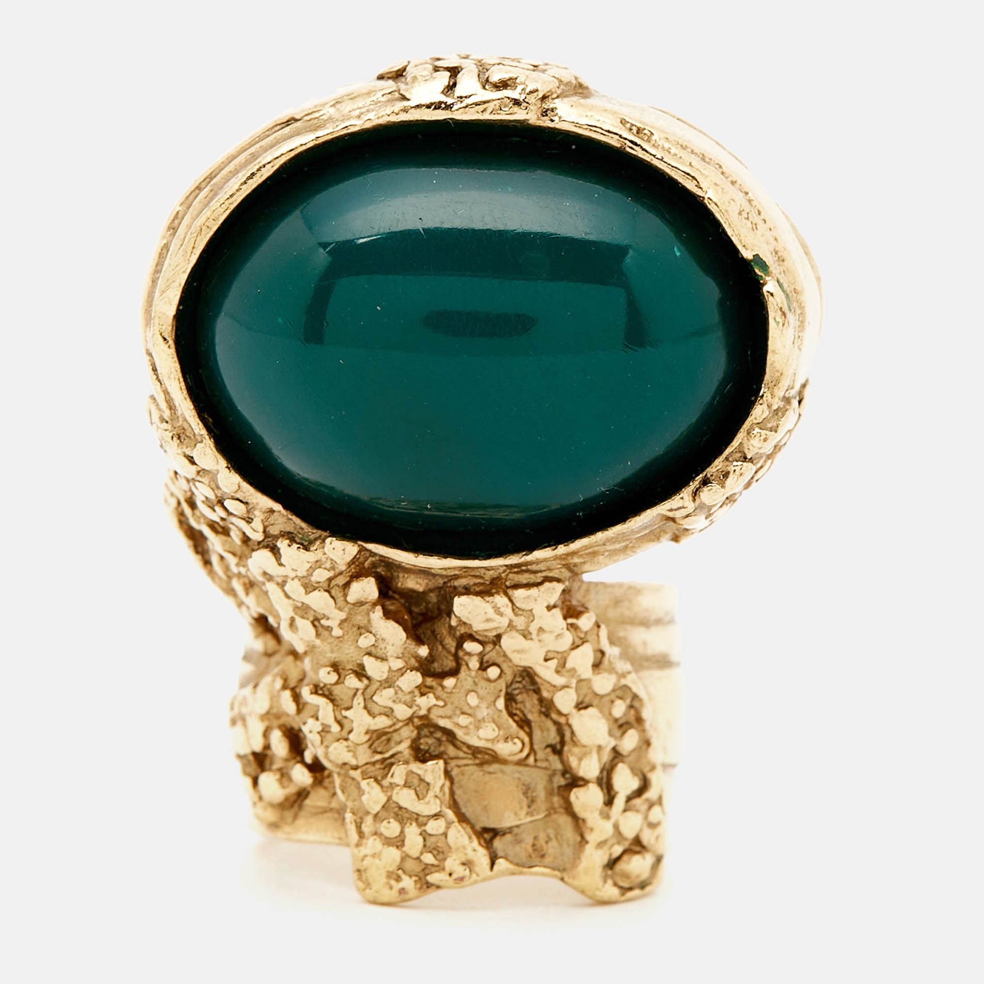 

Yves Saint Laurent Arty Green Cabochon Gold Tone Ring Size