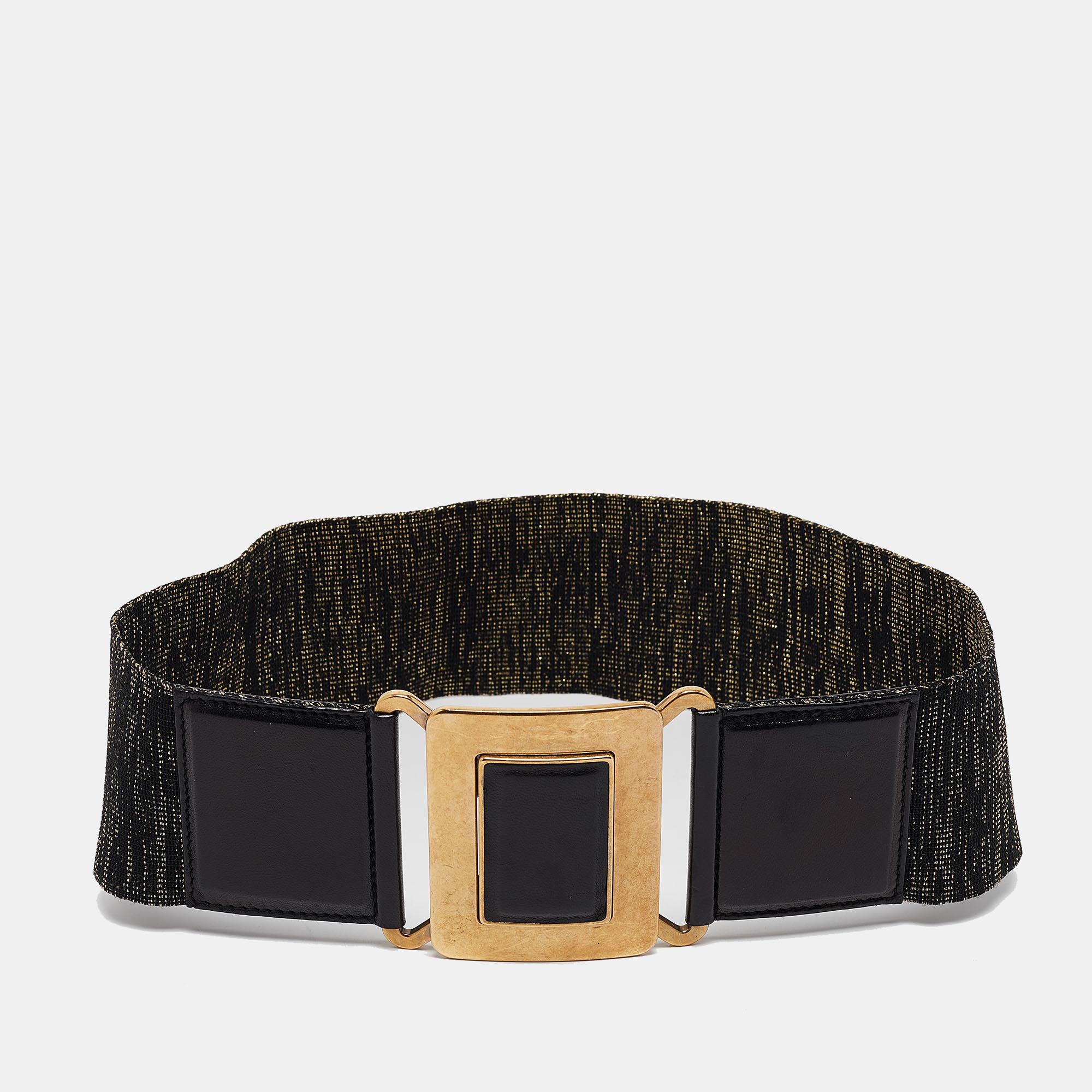 

Yves Saint Laurent Gold/Black Elastic and Leather Waist Belt