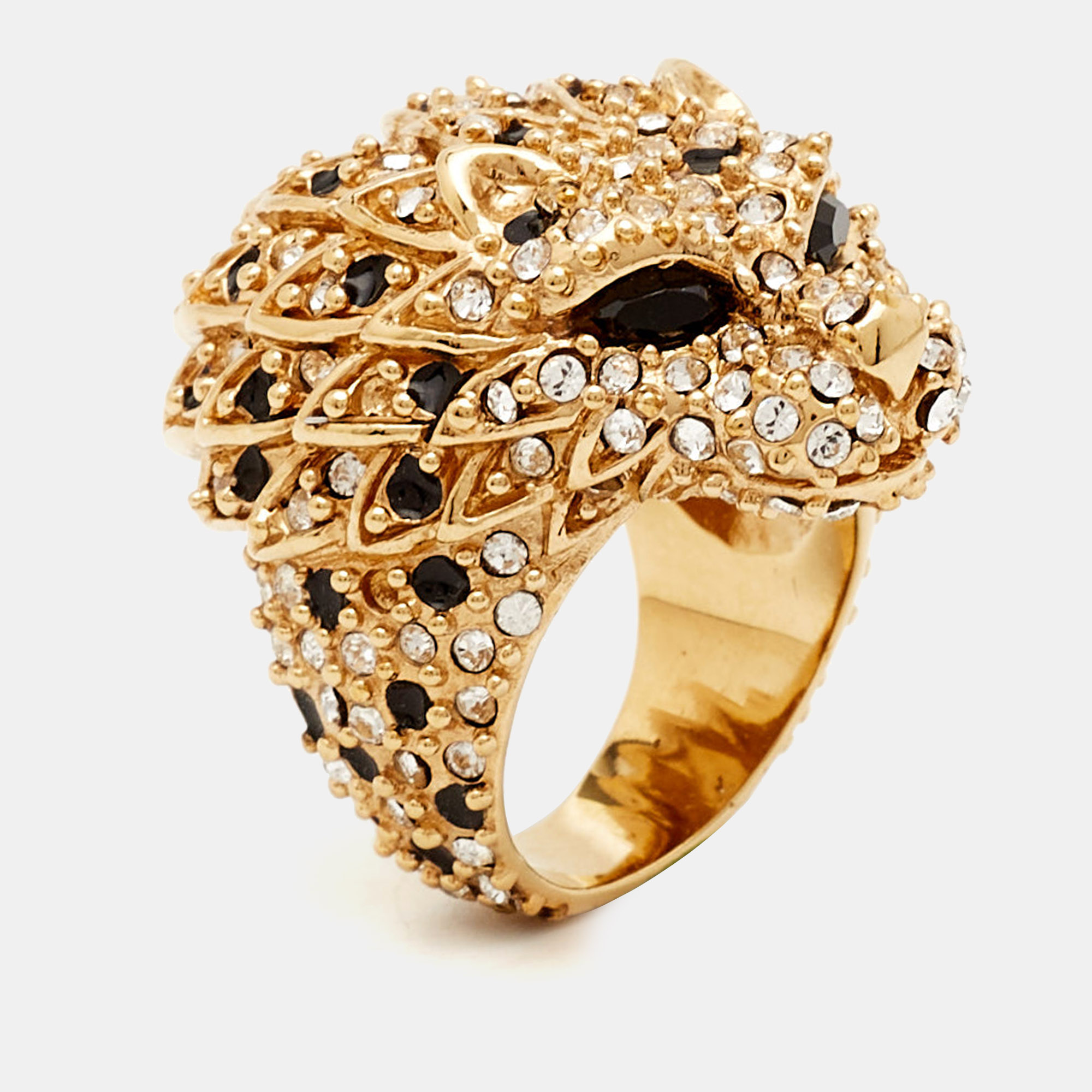 

Yves Saint Laurent Hedi Crystals Enamel Gold Tone Cocktail Ring Size