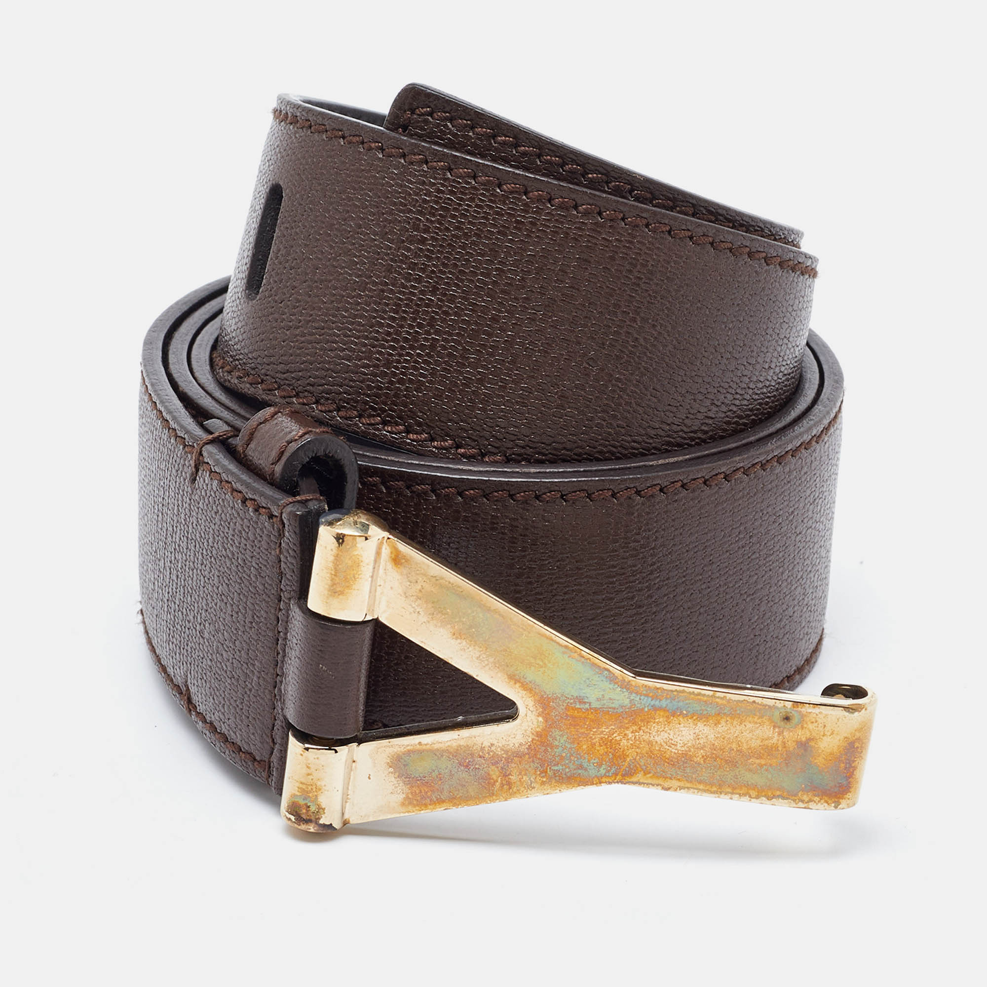 

Yves Saint Laurent Dark Brown Leather Y Buckle Belt 95CM