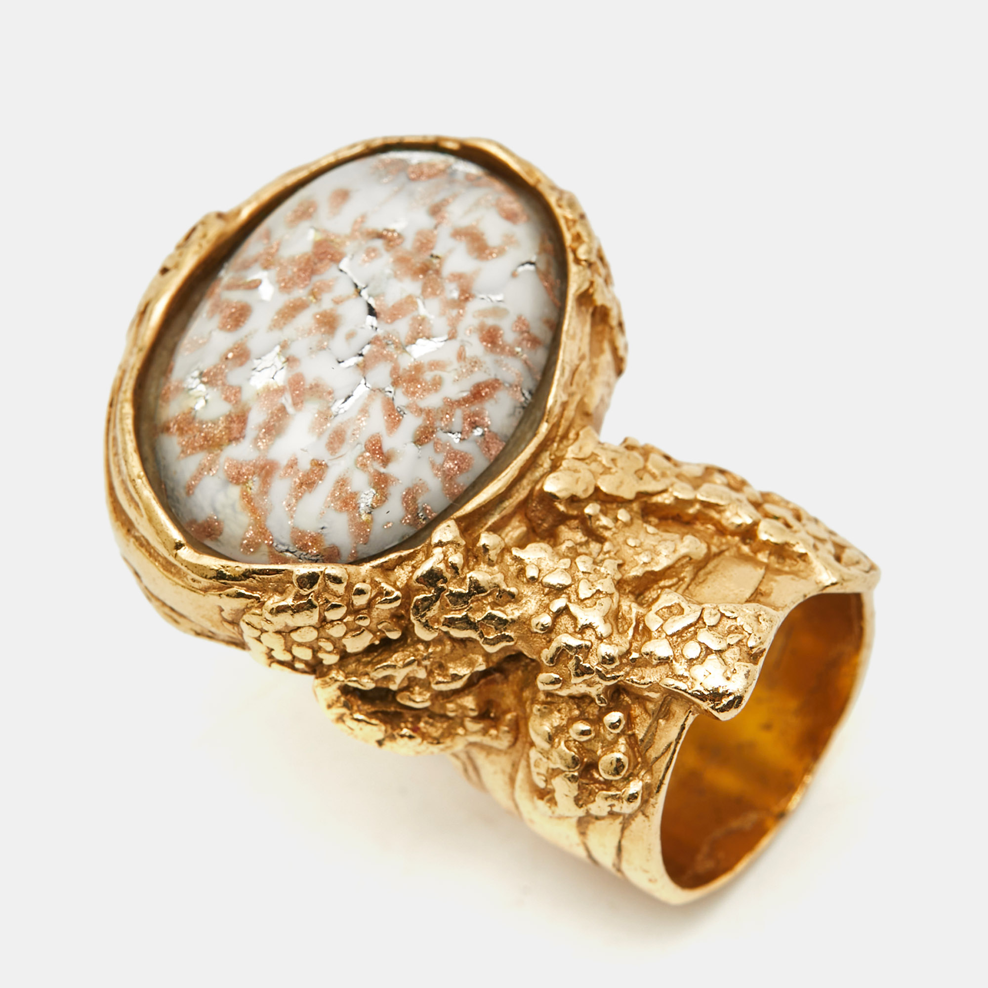 

Yves Saint Laurent Arty Glass Gold Tone Ring Size