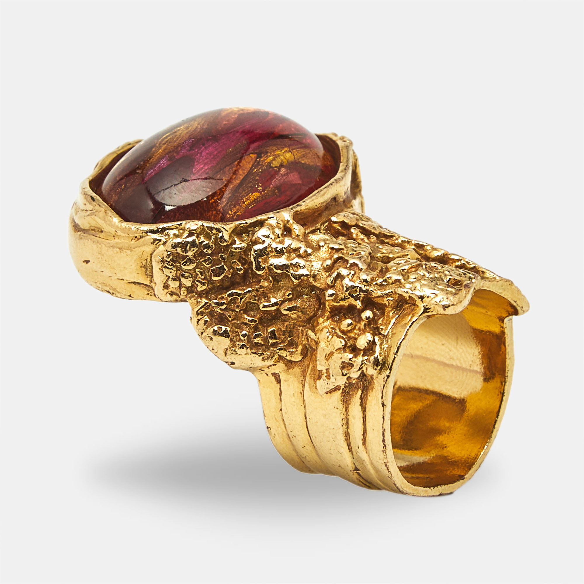 

Yves Saint Laurent Arty Multi Color Glass Cabochon Gold Tone Ring Size