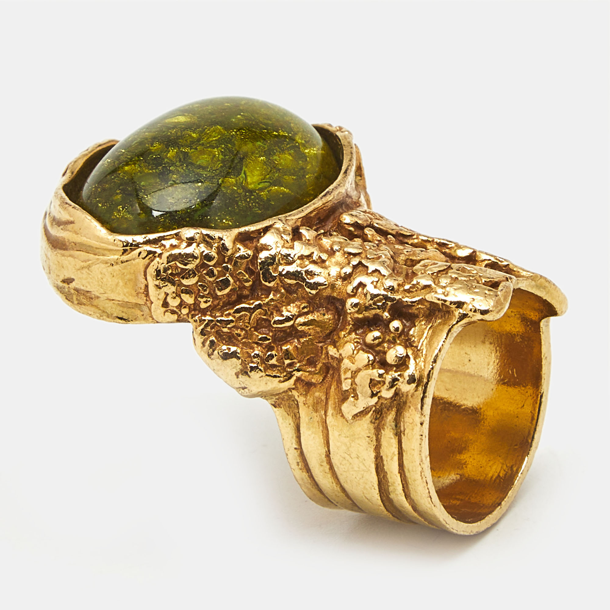 

Yves Saint Laurent Arty Glass Gold Tone Ring Size