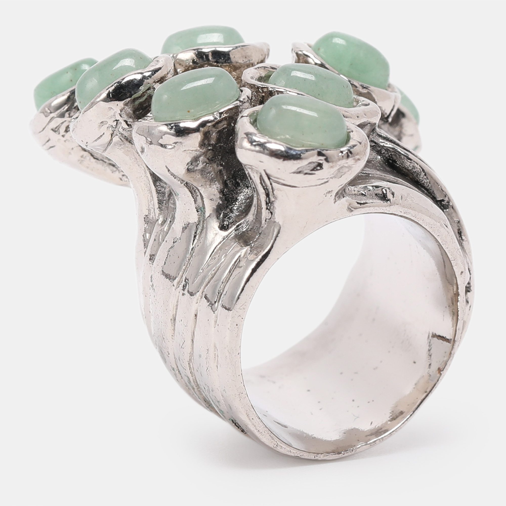 SAINT LAURENT Pre-owned Arty Dots Green Cabochon Silver Tone Ring Size 49