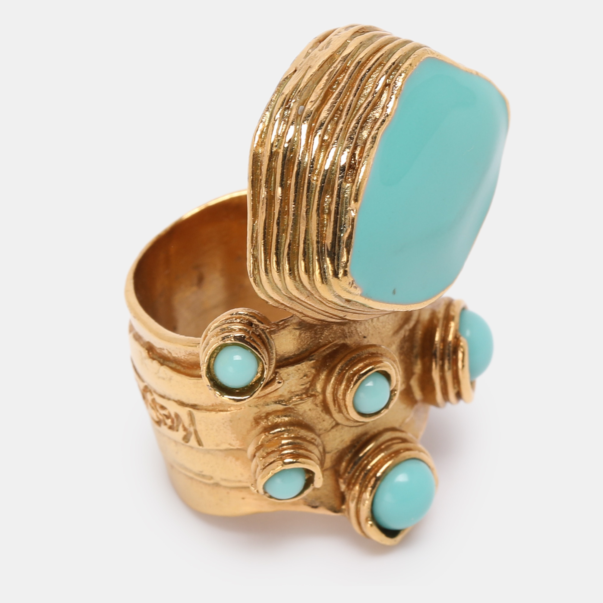 SAINT LAURENT Pre-owned Arty Dots Green Cabochon Gold Tone Ring Size 49