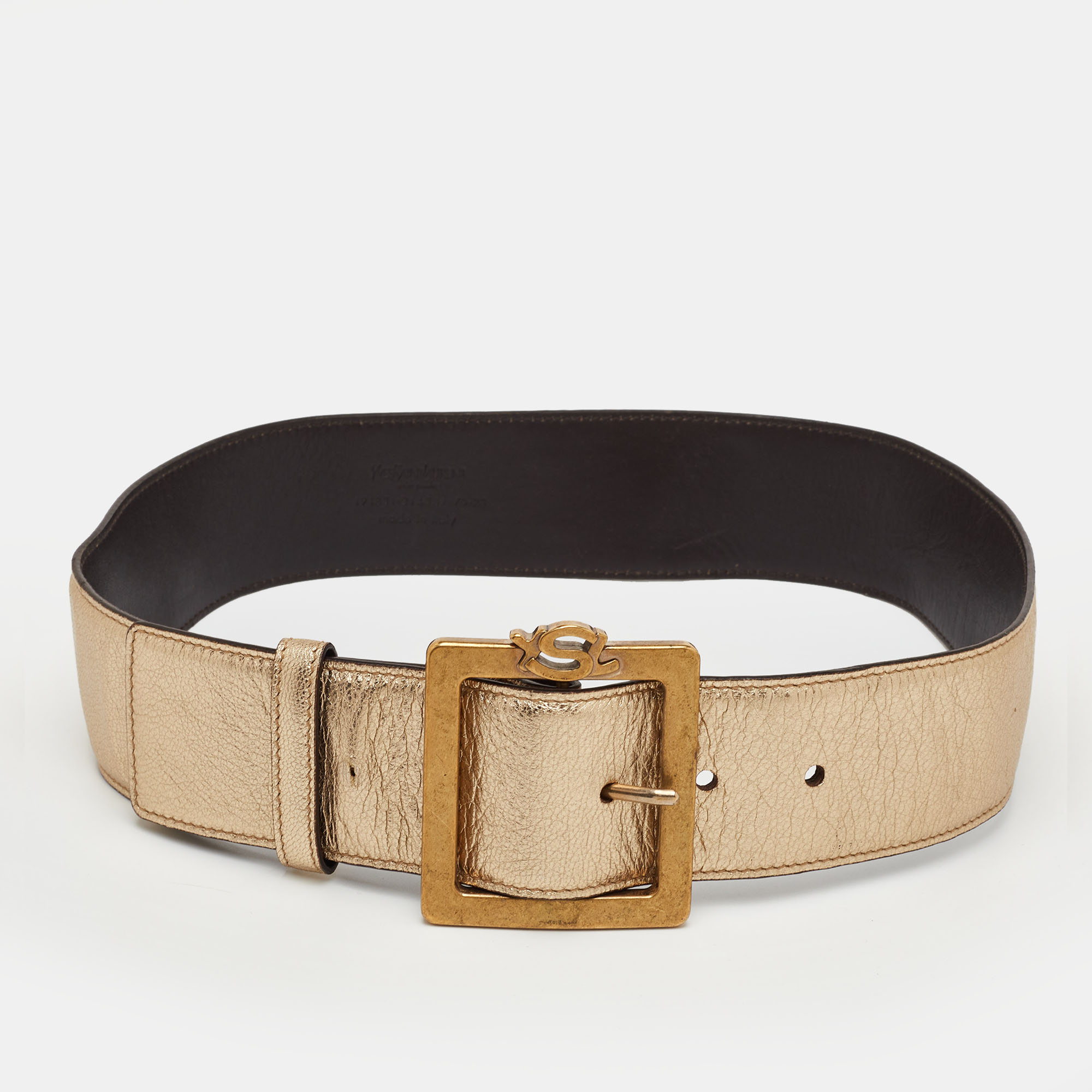 Pre-owned Saint Laurent 70 Cm Waist Belt Metallic Gold Leather