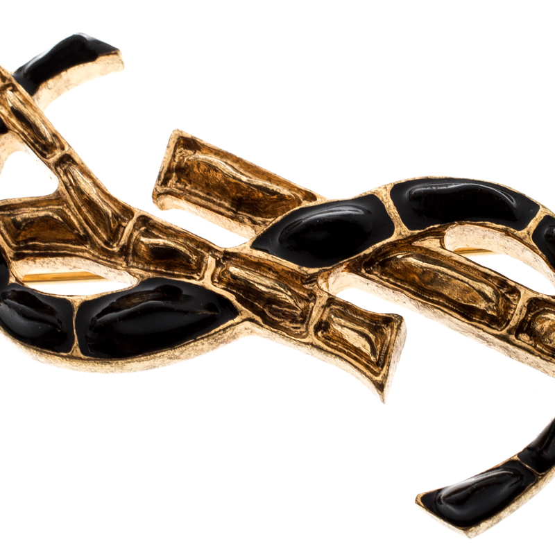 Yves Saint Laurent Gold Tone Opyum Monogram Pin Brooch Yves Saint Laurent |  The Luxury Closet